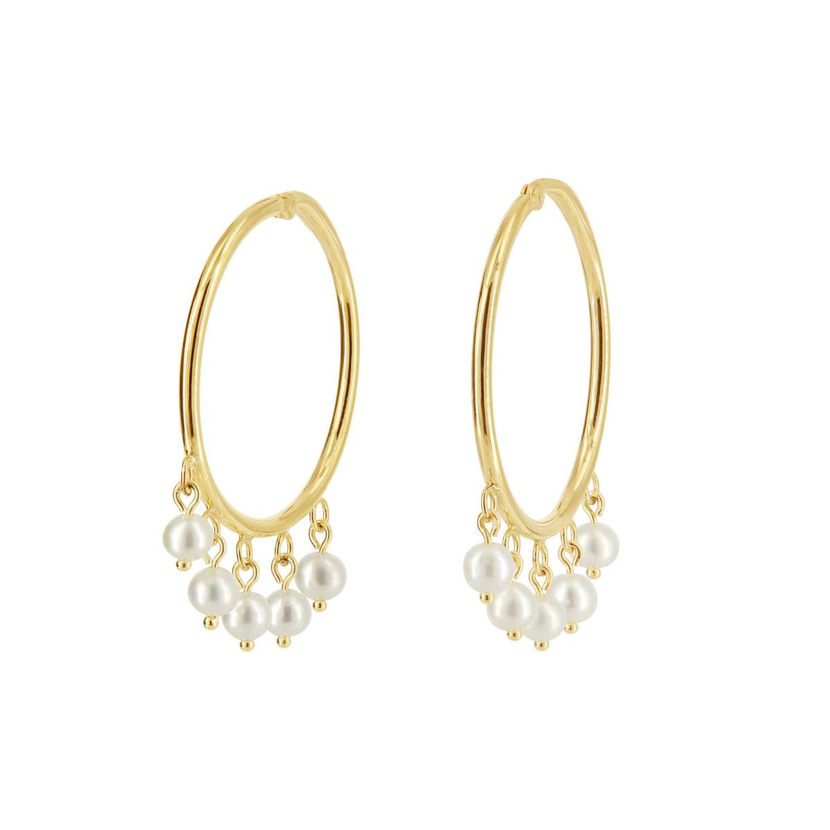 London Collection Yellow Gold Pearl Drop Hoop Earrings