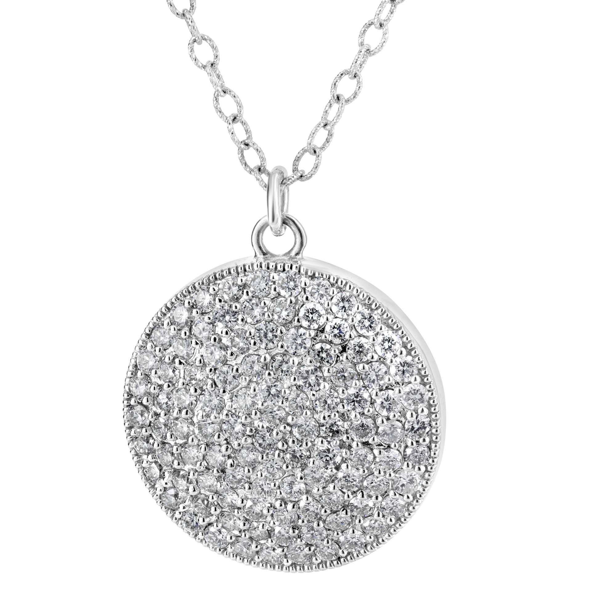 London Collection 14k White Gold Diamond and Milgrain Circle Pendant
