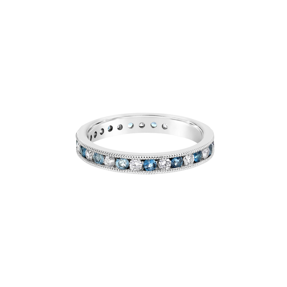 London Collection Platinum Diamond and Blue Topaz Channel Set Eternity Band