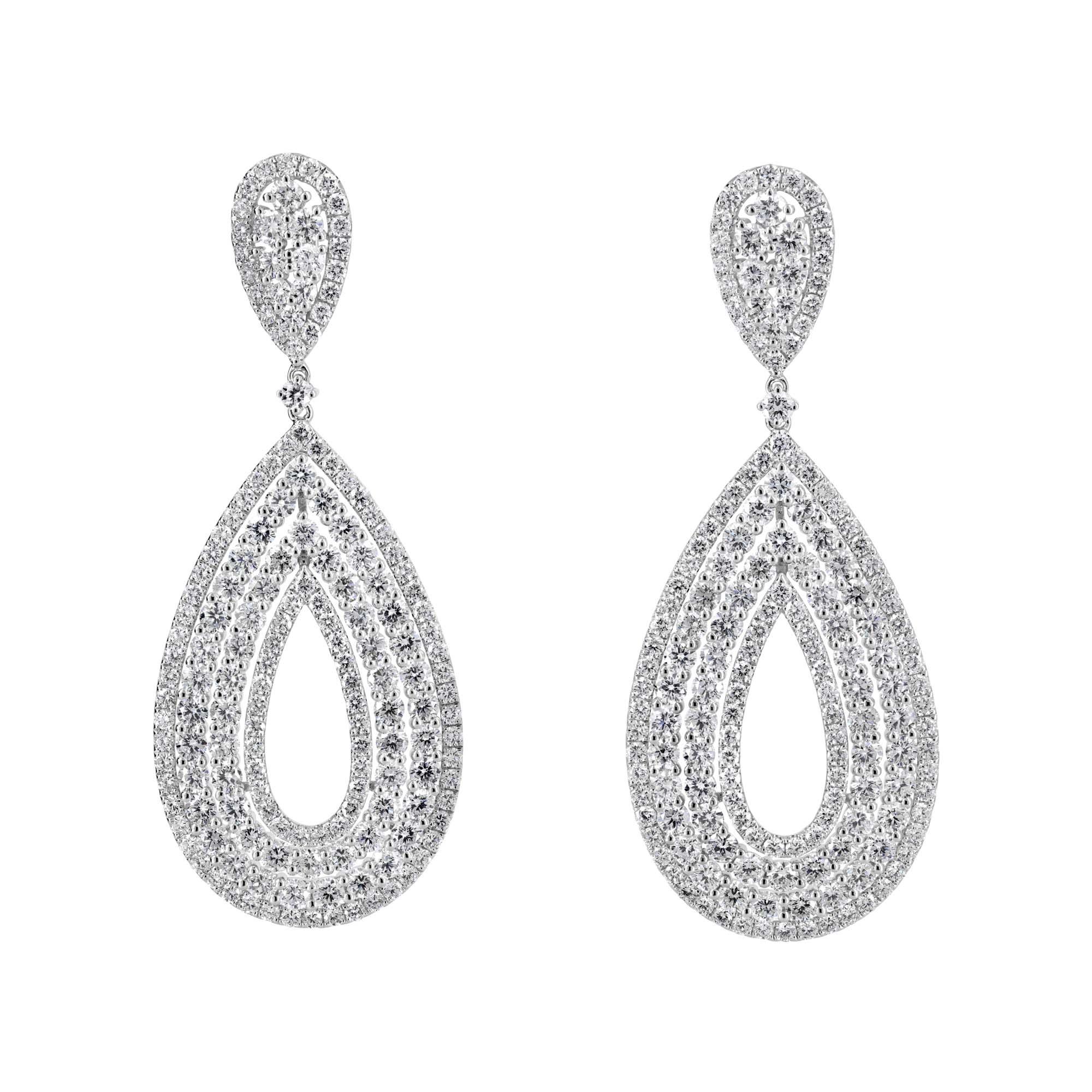 London Collection White Gold 4 Row Diamond Teardrop Earrings