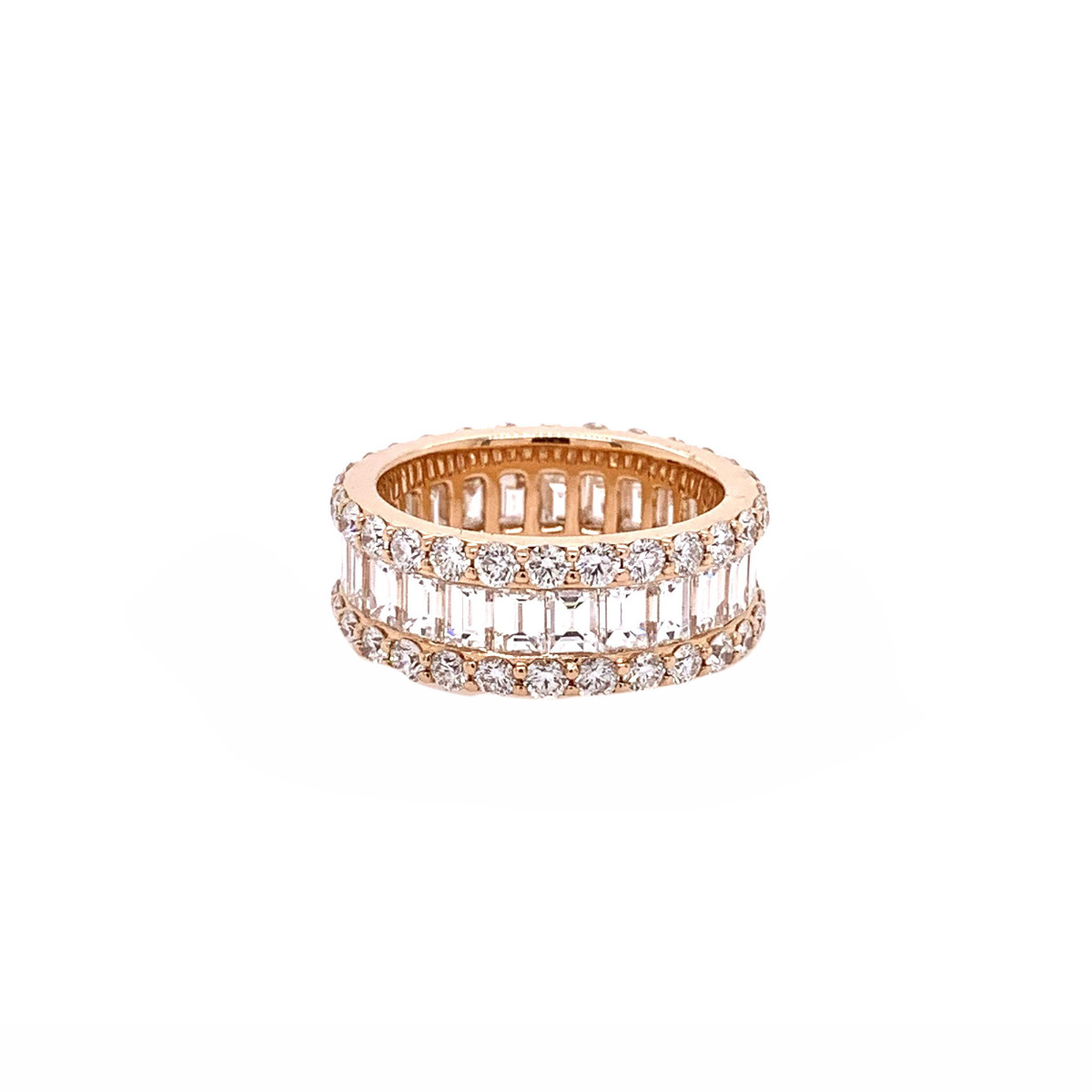 London Collection Rose Gold Round and Baguette Diamond 3 Row Band