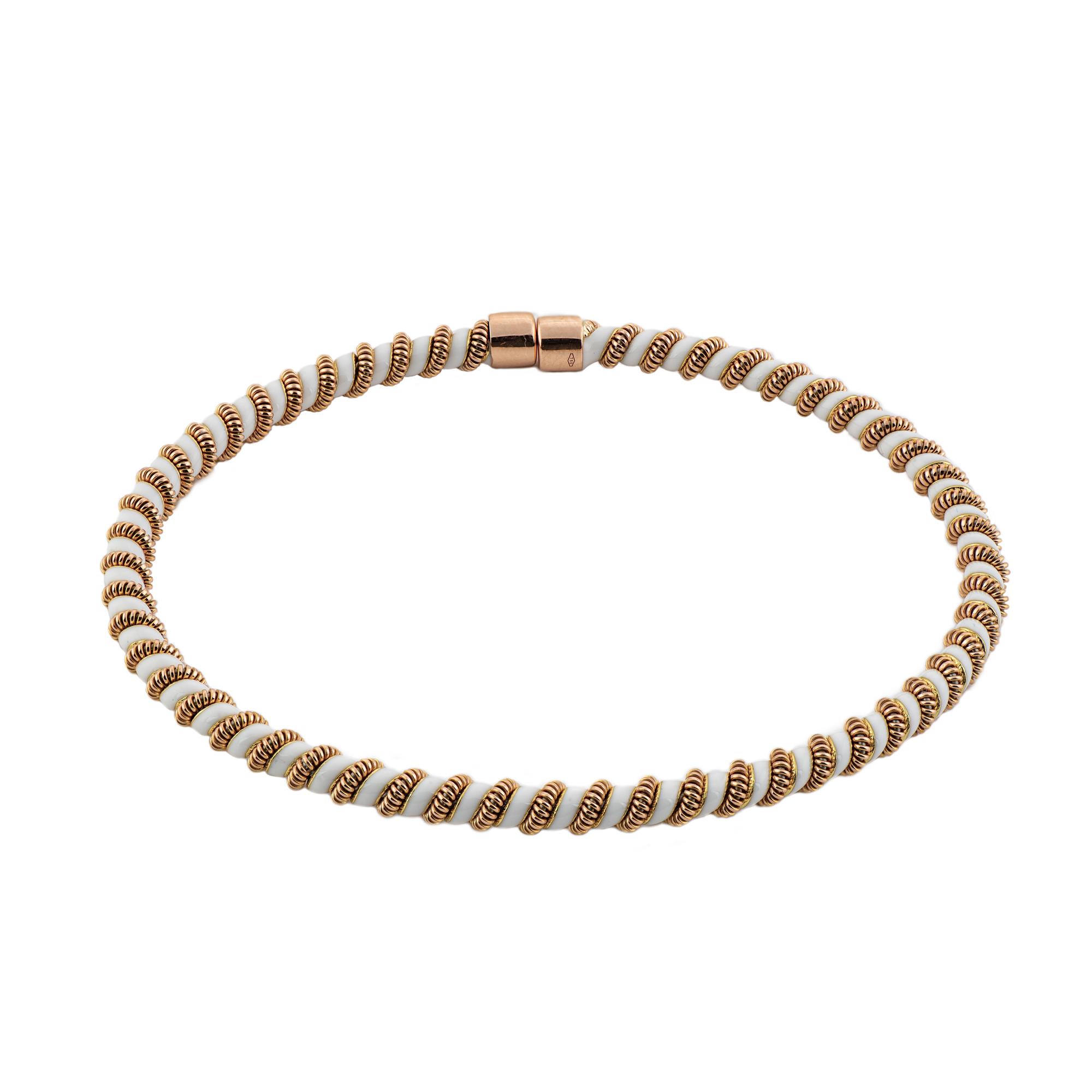 London Collection Rose Gold Steel and White Enamel Bangle