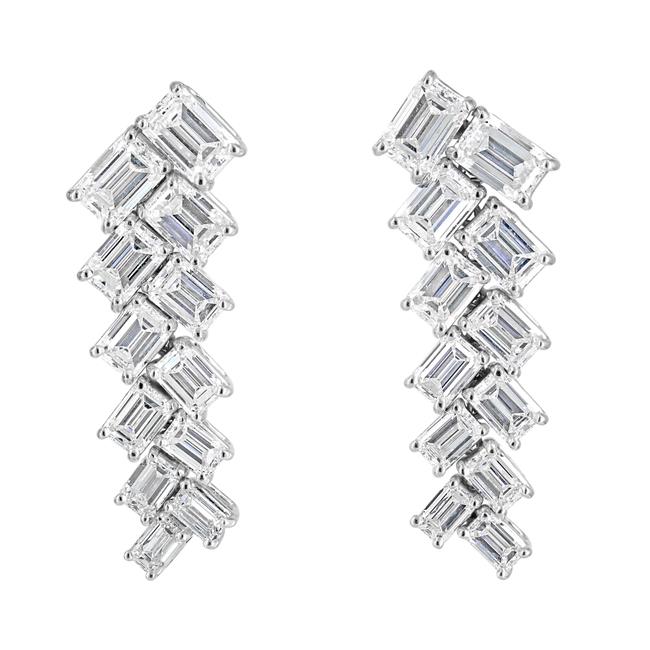 Norman Silverman Platinum Diamond Herringbone Dangle Earrings