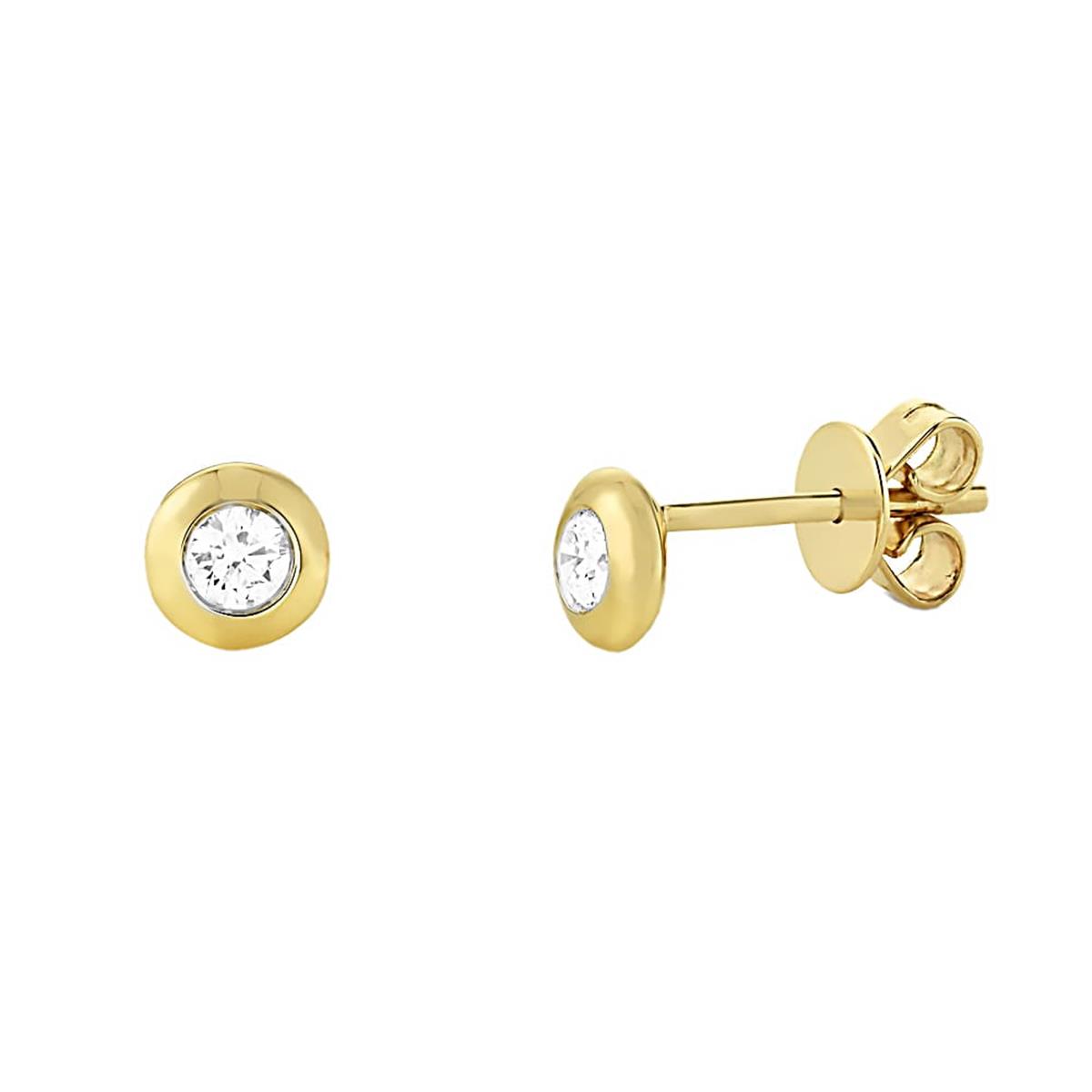 London Collection 14k Yellow Gold Diamond Bezel Set Stud Earrings 