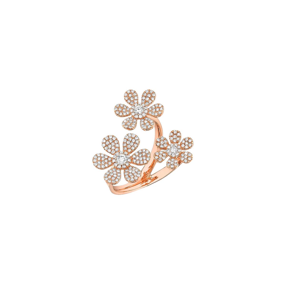 London Collection 14k Gold Diamond 3 Flower Ring