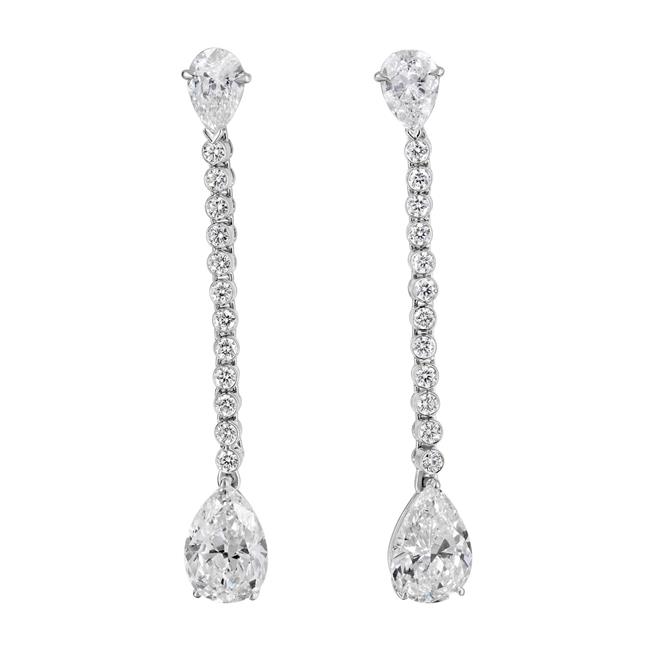 Norman Silverman Platinum Pear Shaped And Pave Diamond Dangle Earrings