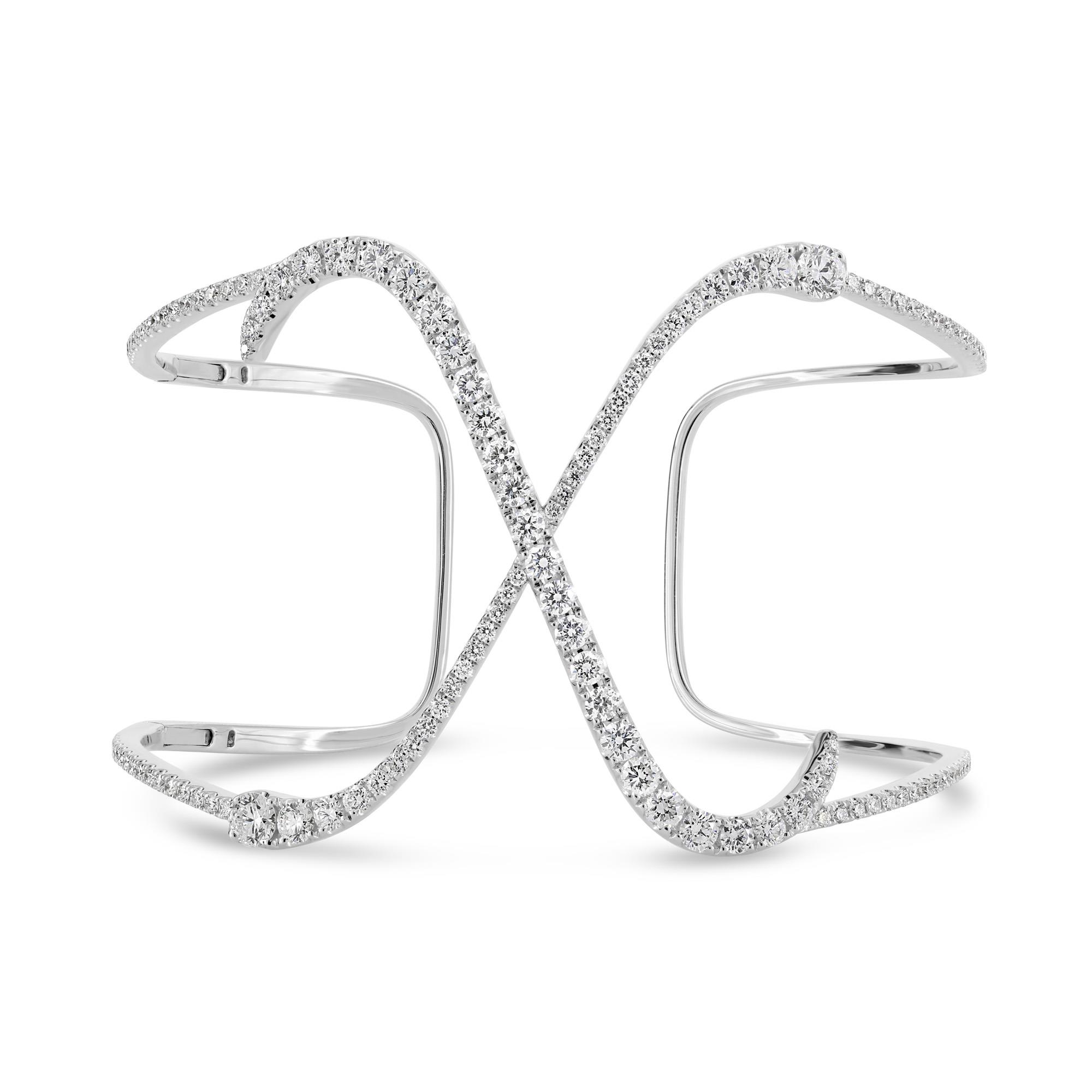 London Collection 18k White Gold Diamond Scroll X Cuff Bracelet