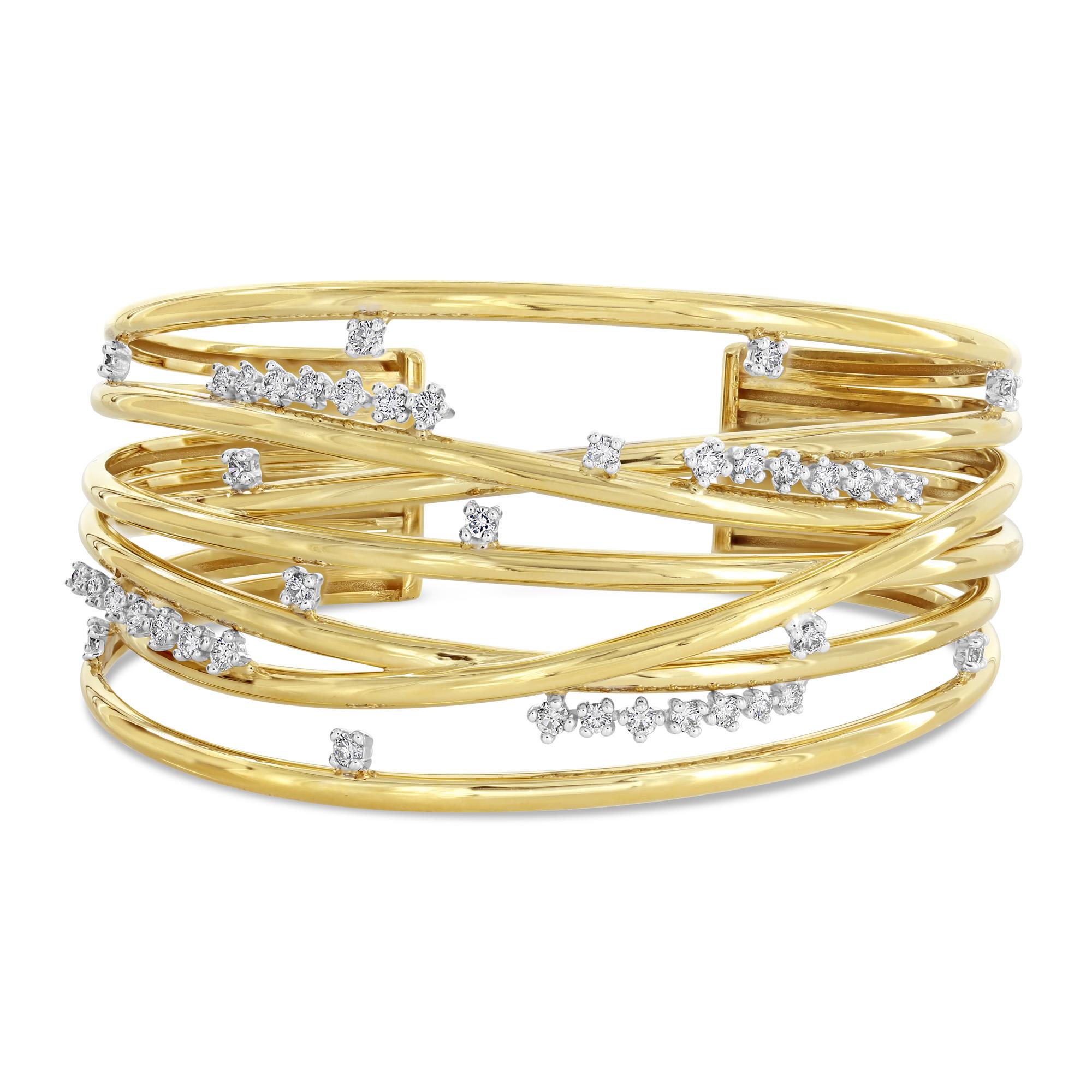 London Collection 18k Yellow and White Gold Diamond Crossover Cuff Bracelet