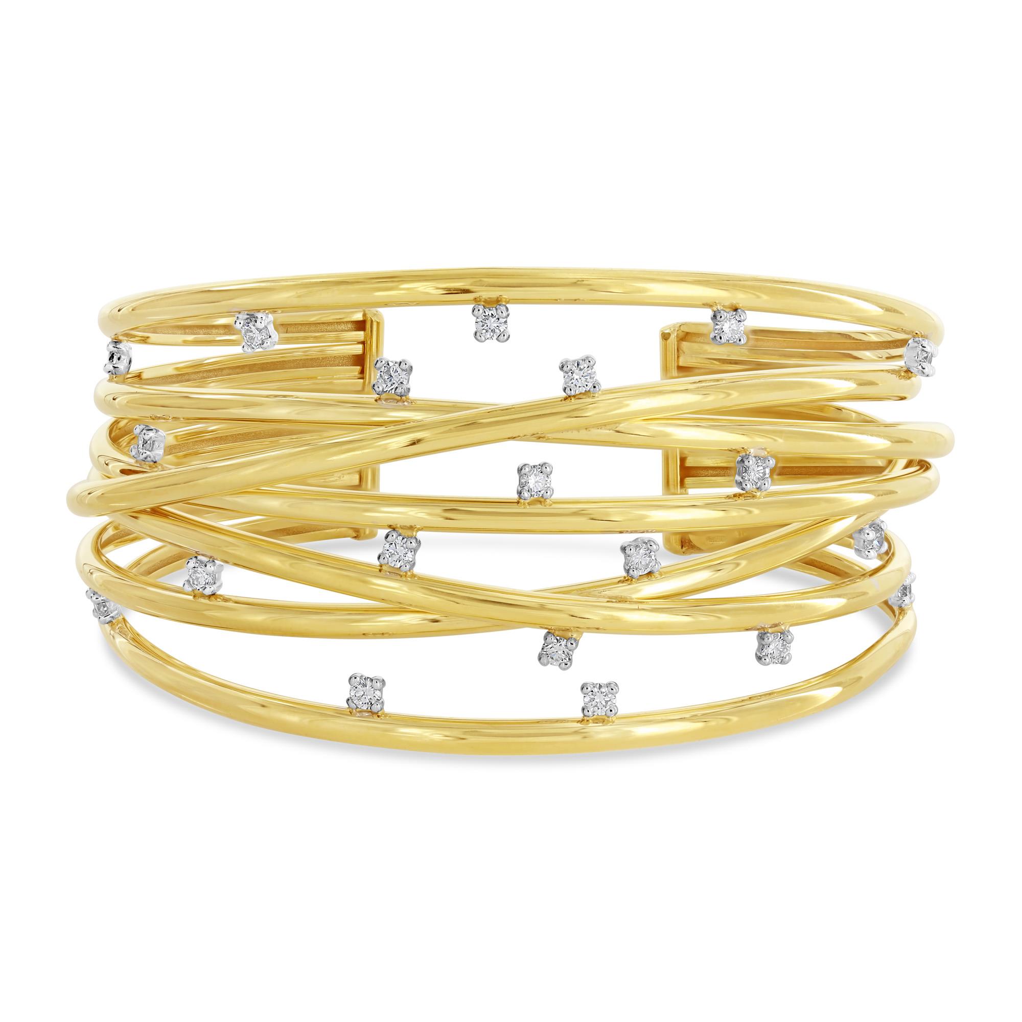 London Collection 18k Yellow and White Gold Diamond 7 Row Crossover Cuff Bracelet