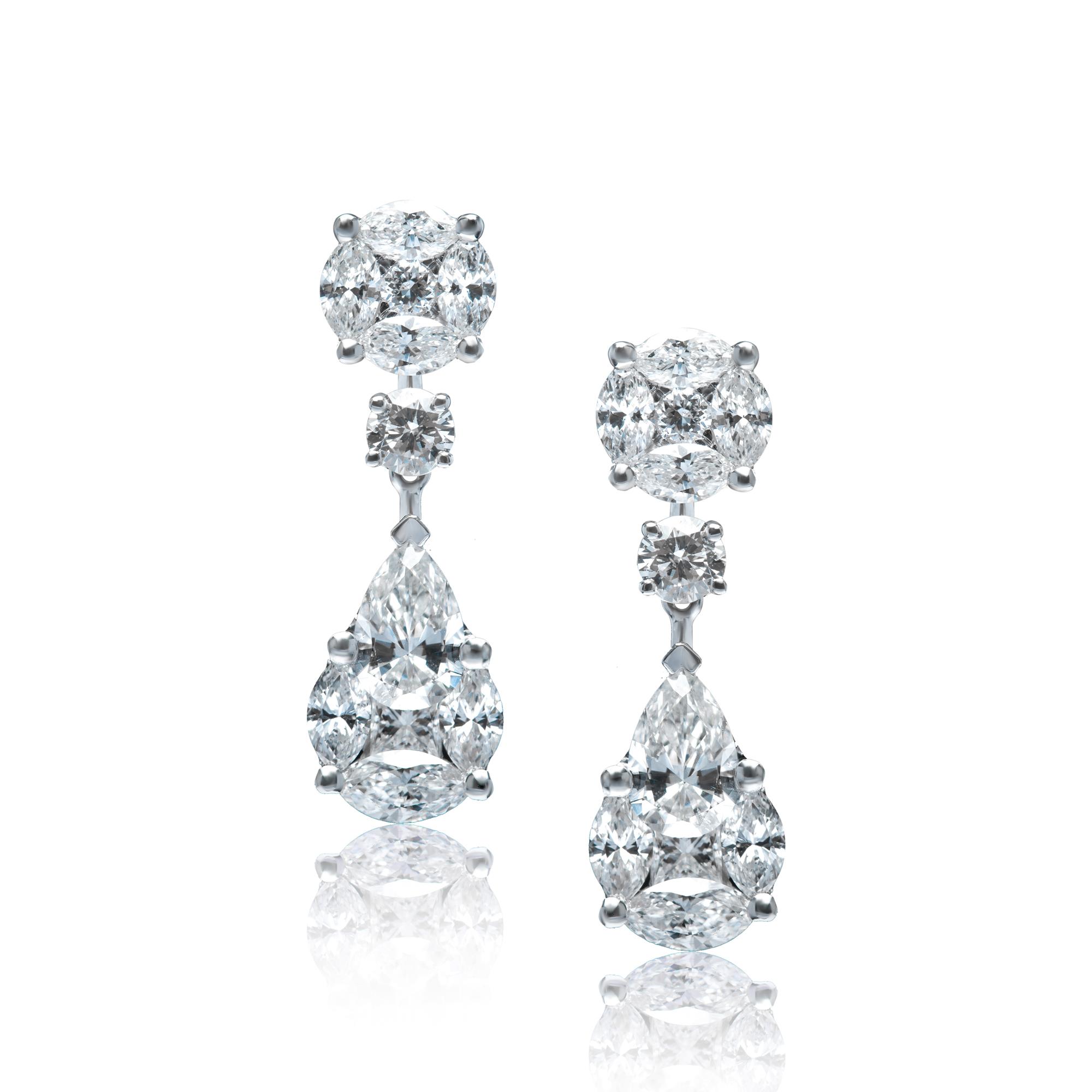 London Collection White Gold Mixed Shape Diamond Dangle Earrings