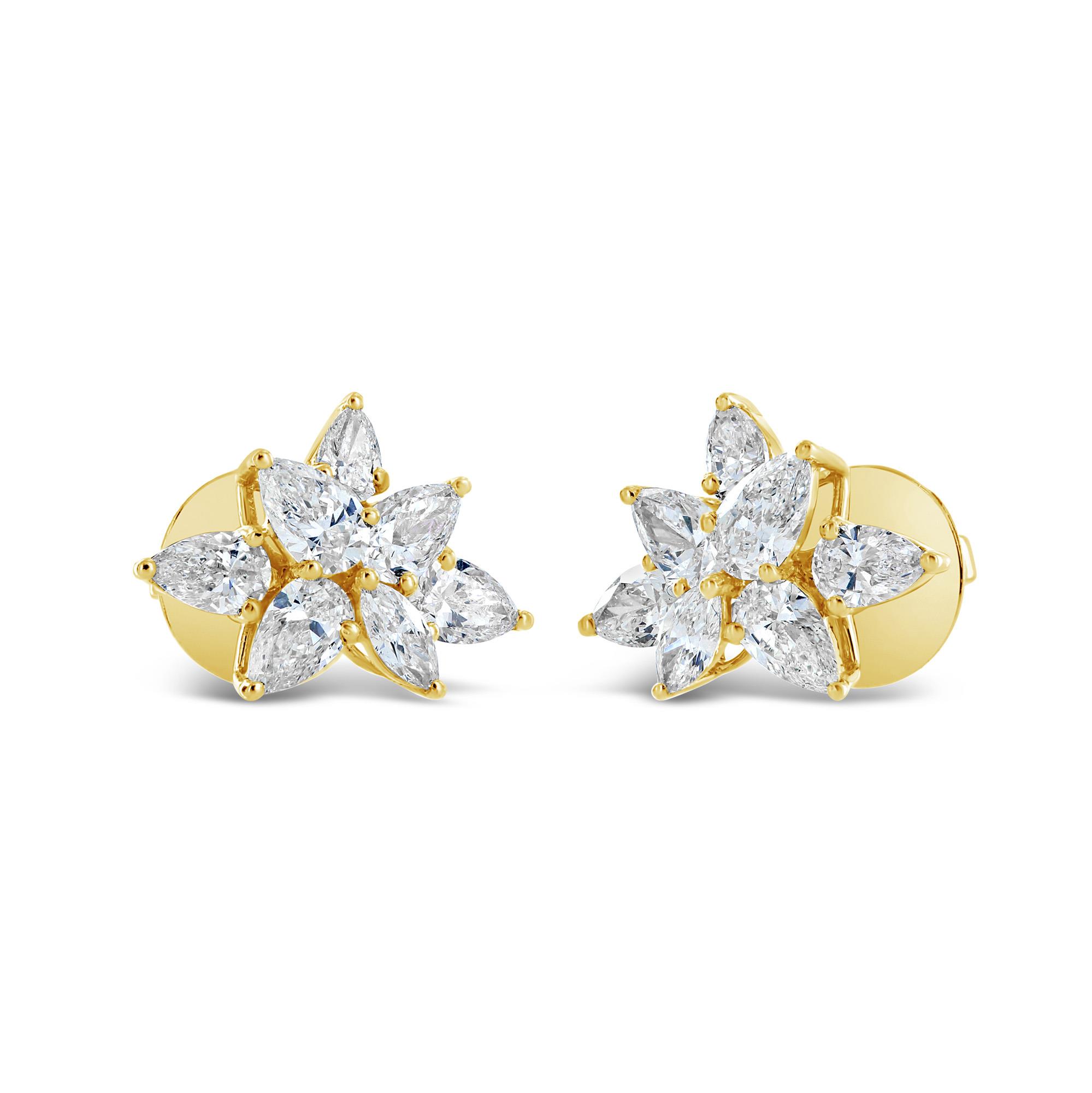 London Collection Yellow Gold Pear Shape and Marquise Diamond Stud Earrings