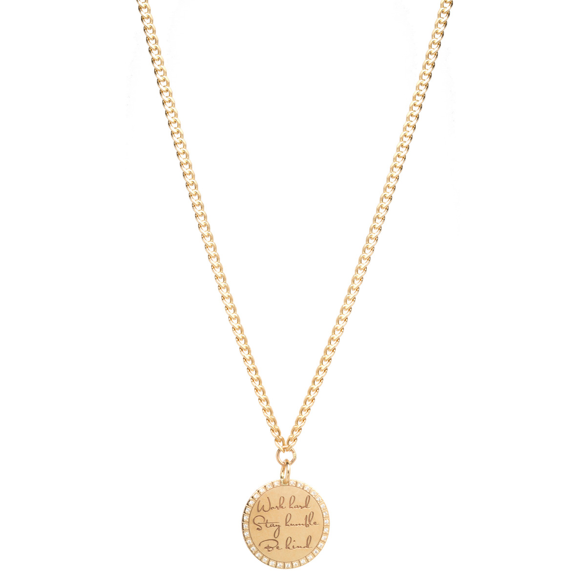Zoe Chicco 14k Yellow Gold Medium Diamond Mantra Work Hard Stay Humble Be Kind Pendant Necklace