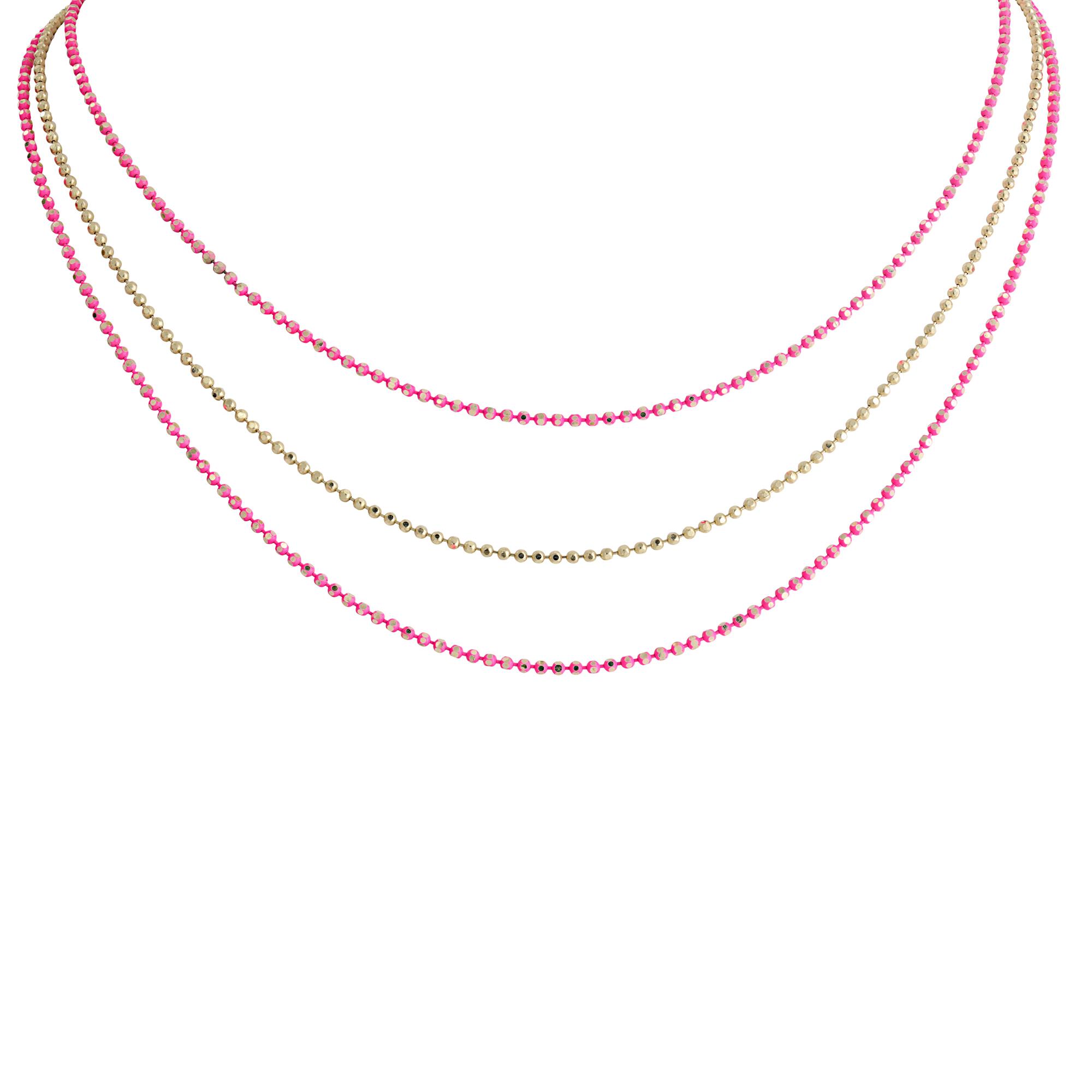 London Collection 14k Yellow Gold Pink and Gold 3 Row Neon Necklace