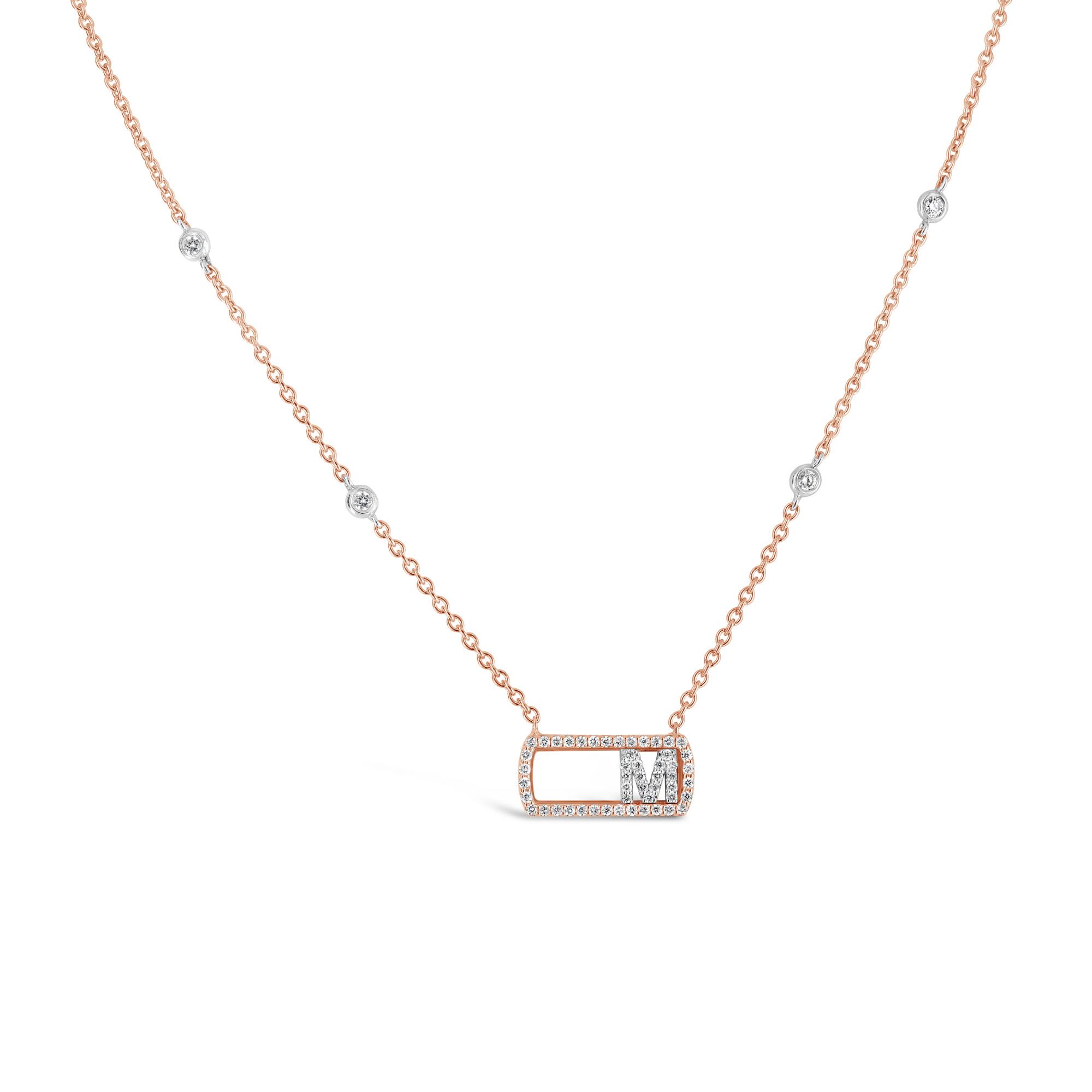 London Collection 18k Rose and White Gold Diamond Initial M Necklace
