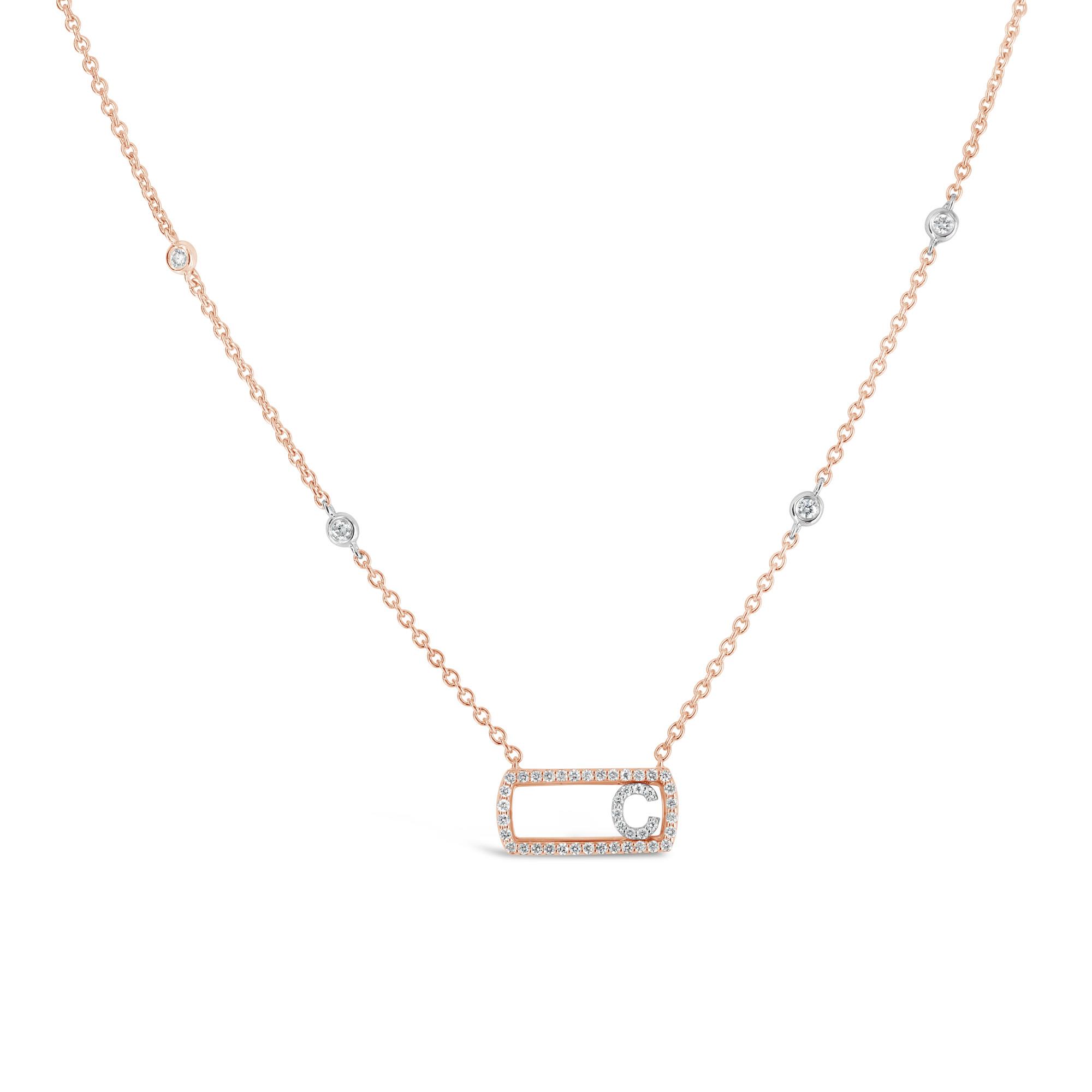 London Collection 18k Rose and White Gold Diamond Initial C Necklace