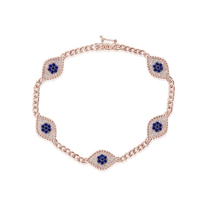 London Collection 14k Gold Diamond and Sapphire Evil Eye Bracelet