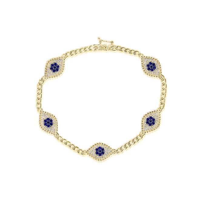 London Collection 14k Gold Diamond and Sapphire Evil Eye Bracelet