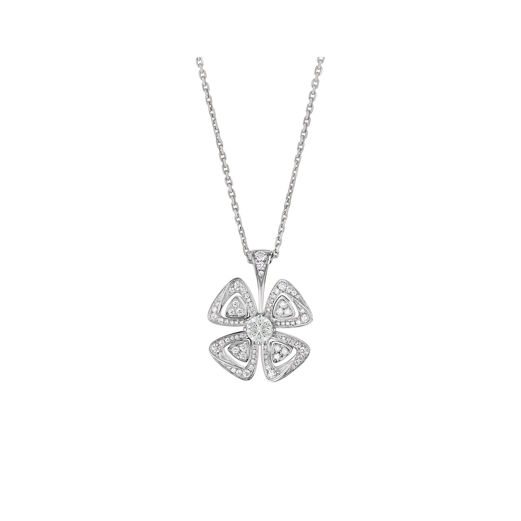 Bvlgari Fiorever White Gold Round and Pave Diamond Pendant Necklace