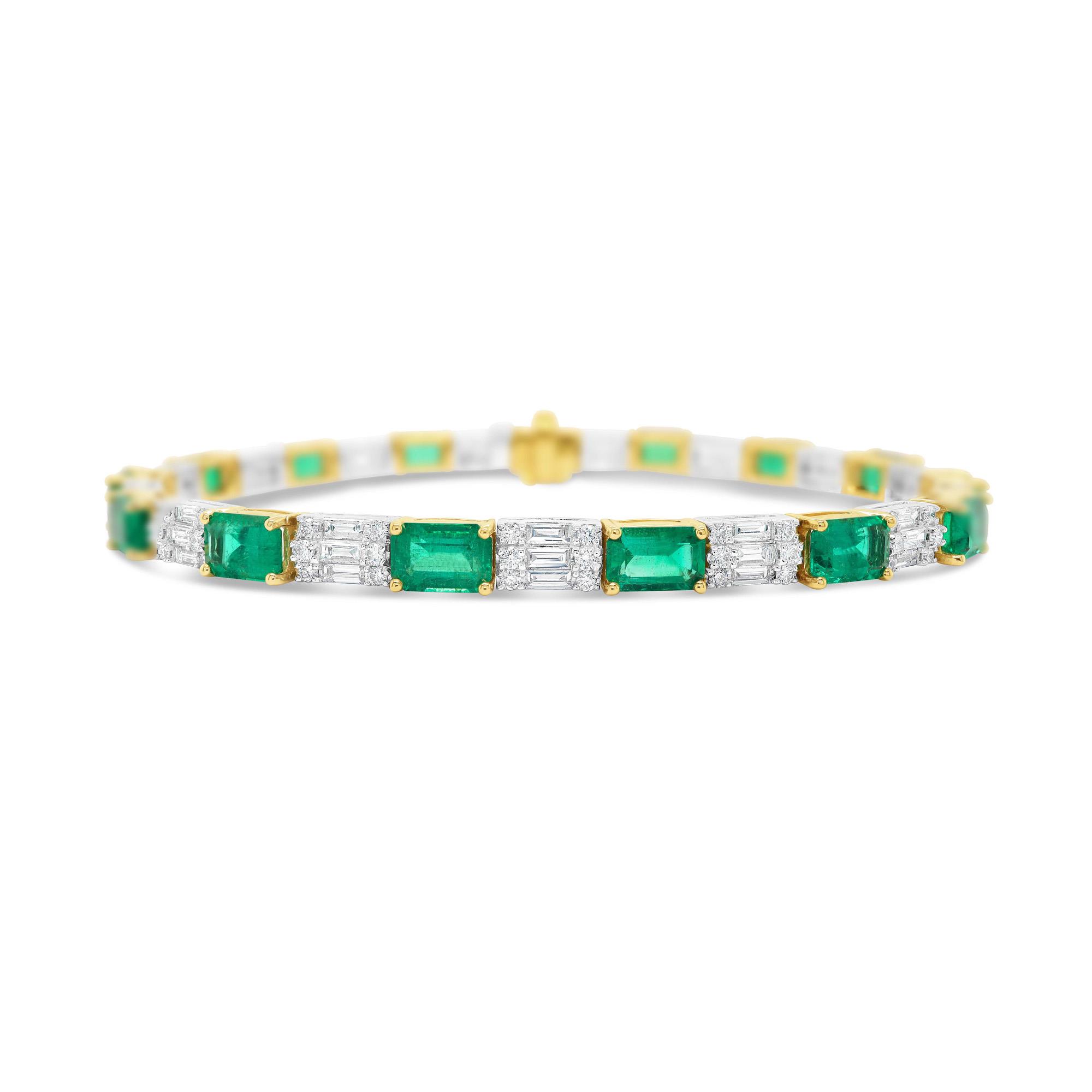 London Collection 18k Yellow and White Gold Emerald and Diamond Bracelet