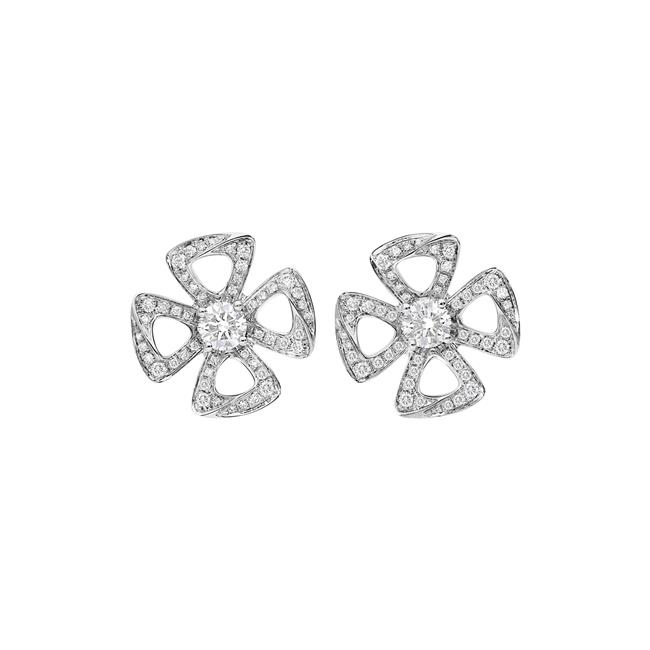 Bvlgari Fiorever 18k White Gold Diamond Flower Earrings