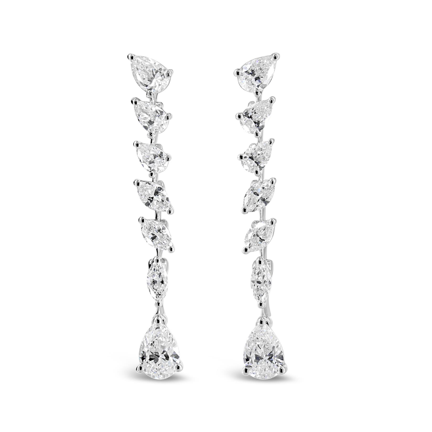 London Collection 18k White Gold Marquise and Pear Shape Diamond Drop Earrings