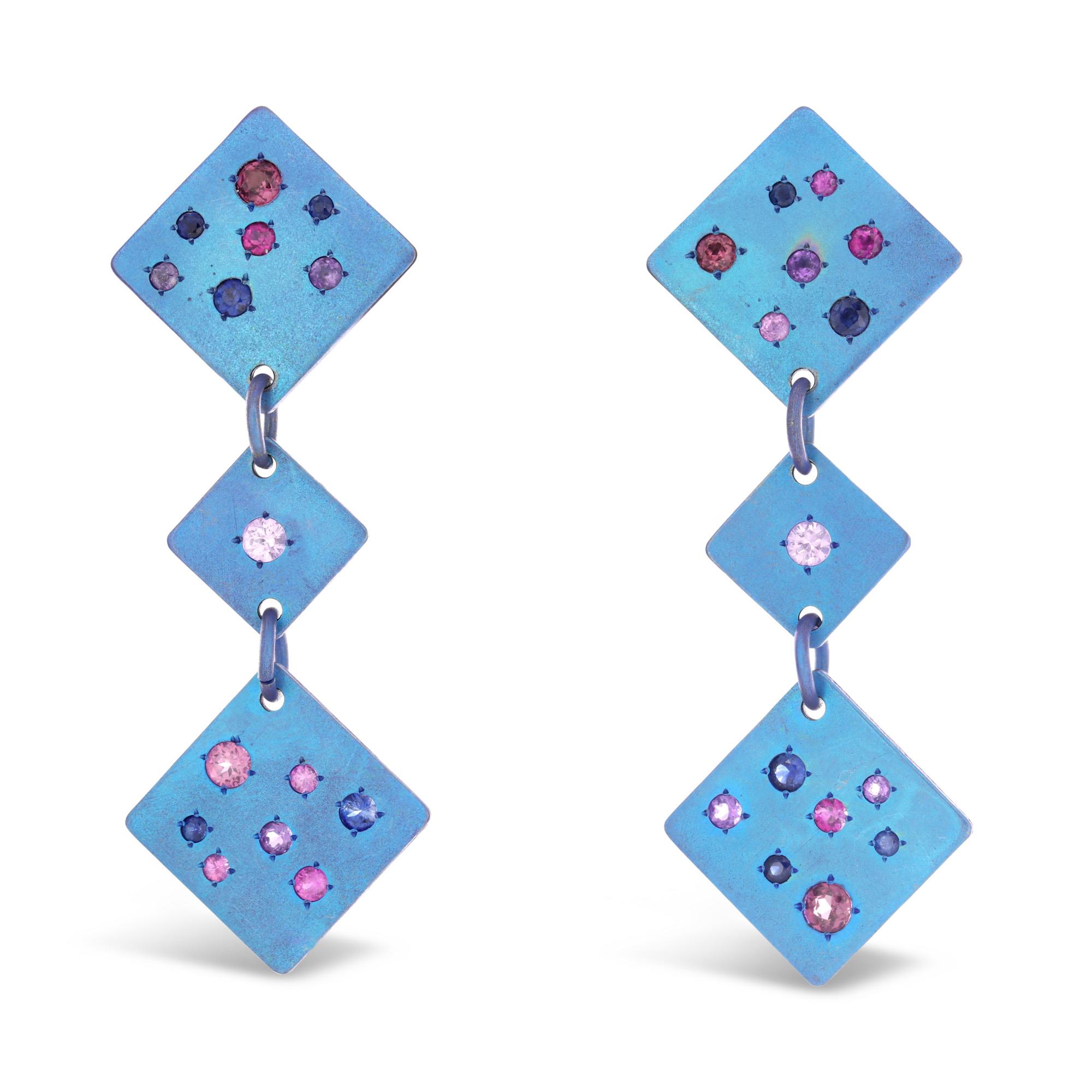 London Collection Blue Titanium Sapphire and Amethyst Drunk Dice Drop Earrings