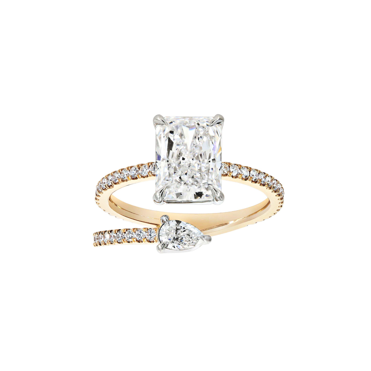 TWO by London 18k Rose Gold and Platinum Spiral Pear Shape and Round Diamond Semi Mount Ring