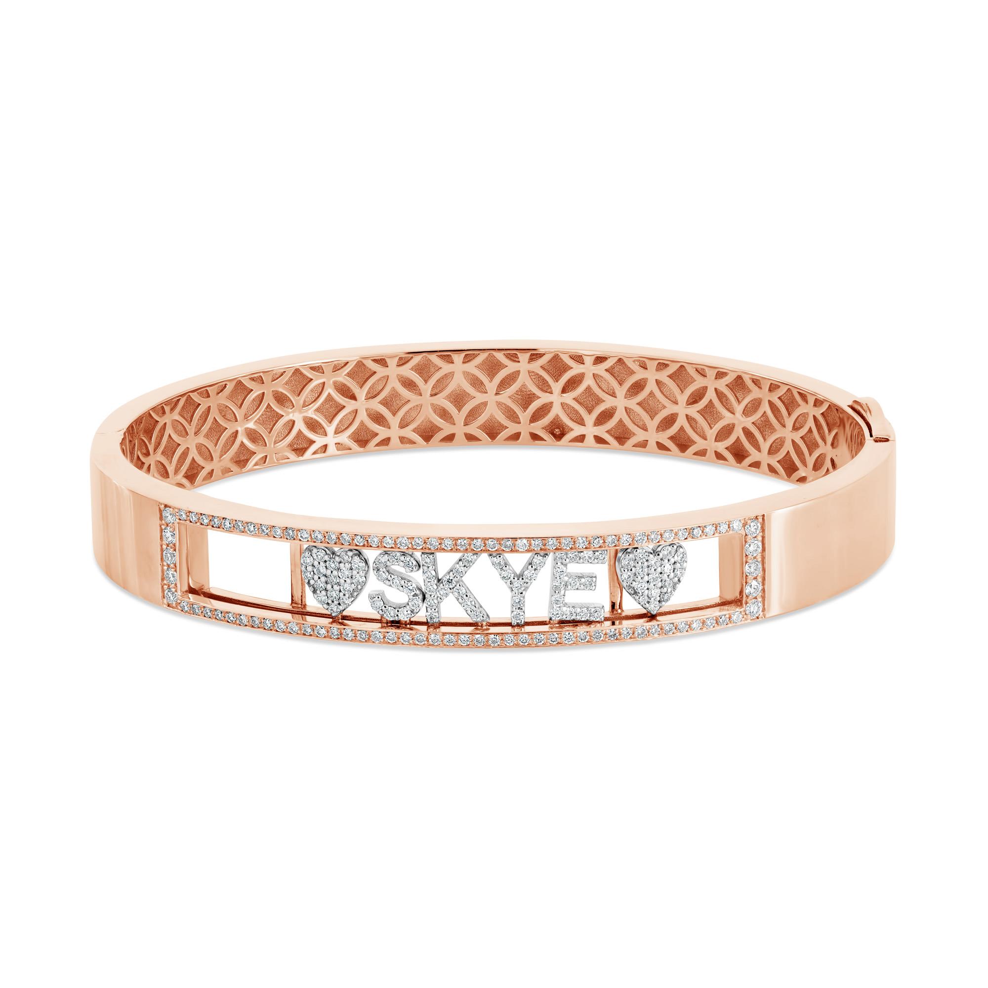 London Collection 18k Rose and White Gold Pave Diamond Skye with Hearts Bangle Bracelet