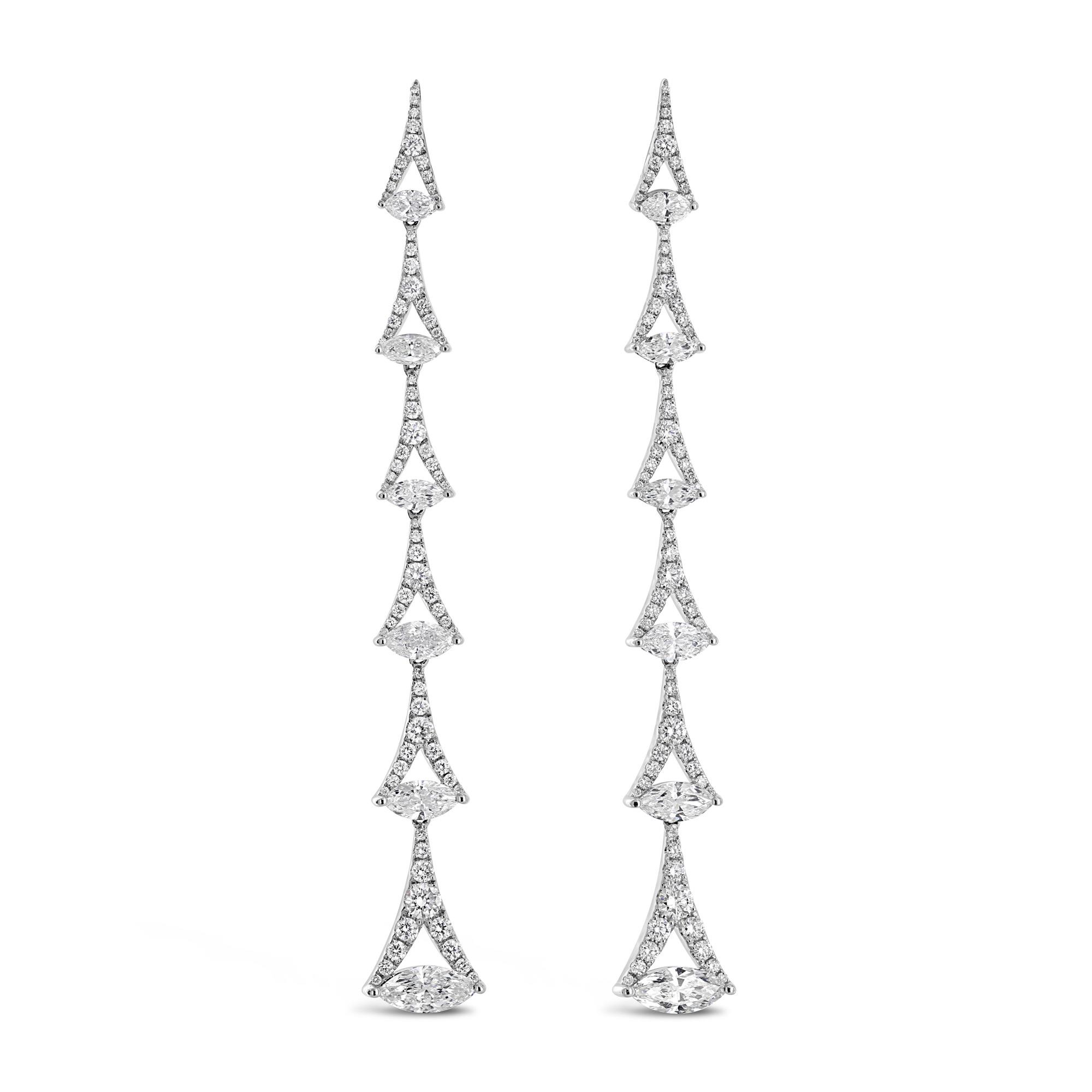 London Collection 18k White Gold Mixed Diamond Drop Earrings