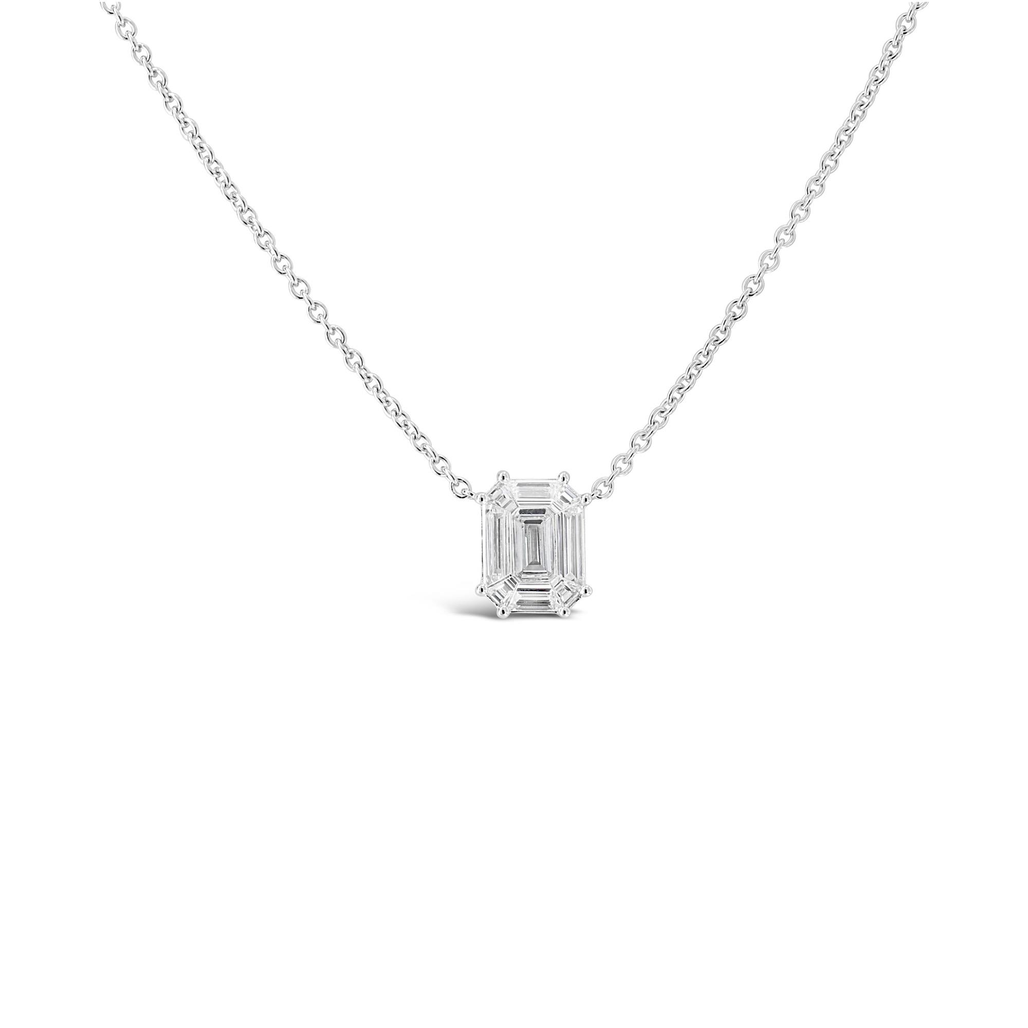 London Collection 18k White Gold Baguette Diamond Cluster Pendant