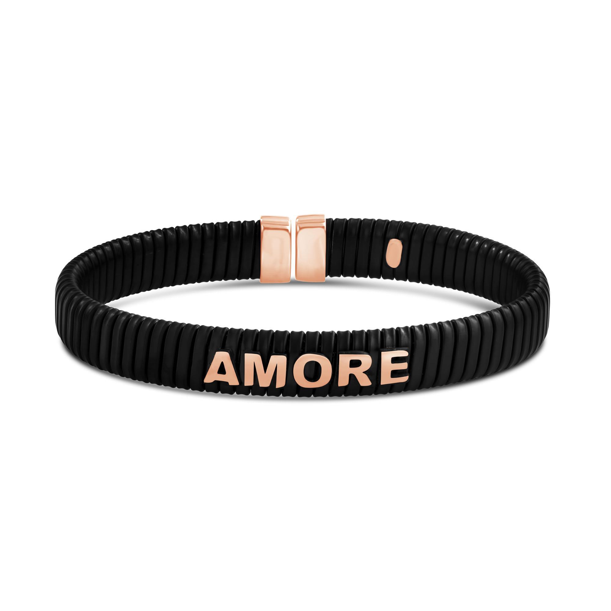 London Collection Black Steel and Rose Gold Plated Amore Bangle Bracelet