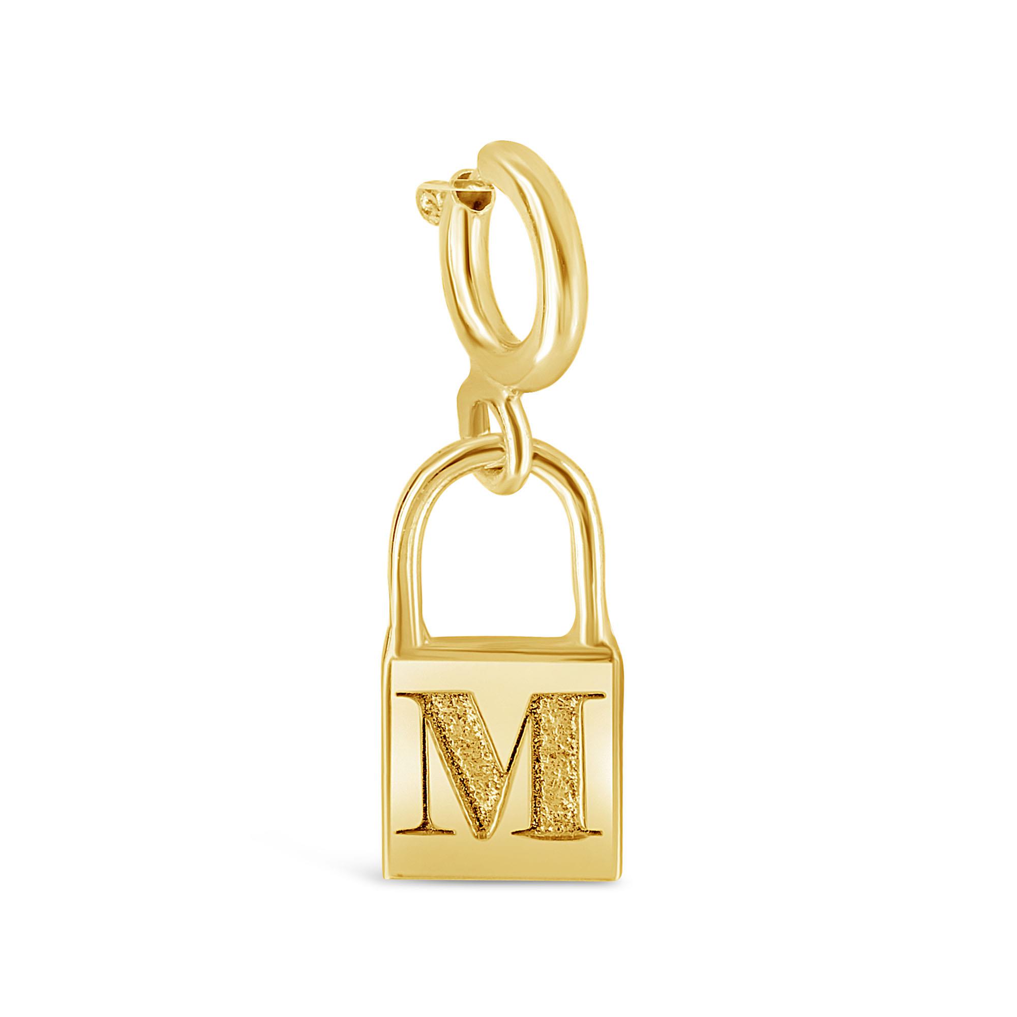 Zoe Chicco 14k Yellow Gold Extra Small Padlock Initial "M" Charm