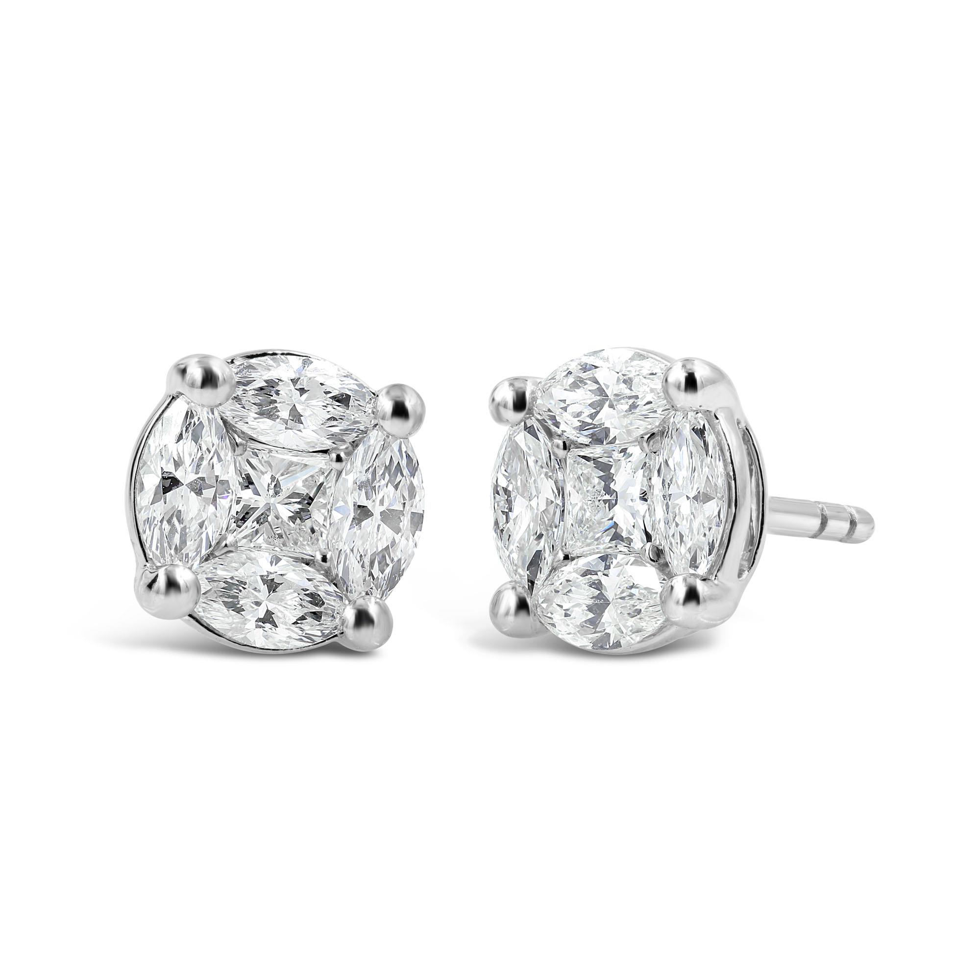 London Collection White Gold Mixed Diamond Round Illusion Stud Earrings