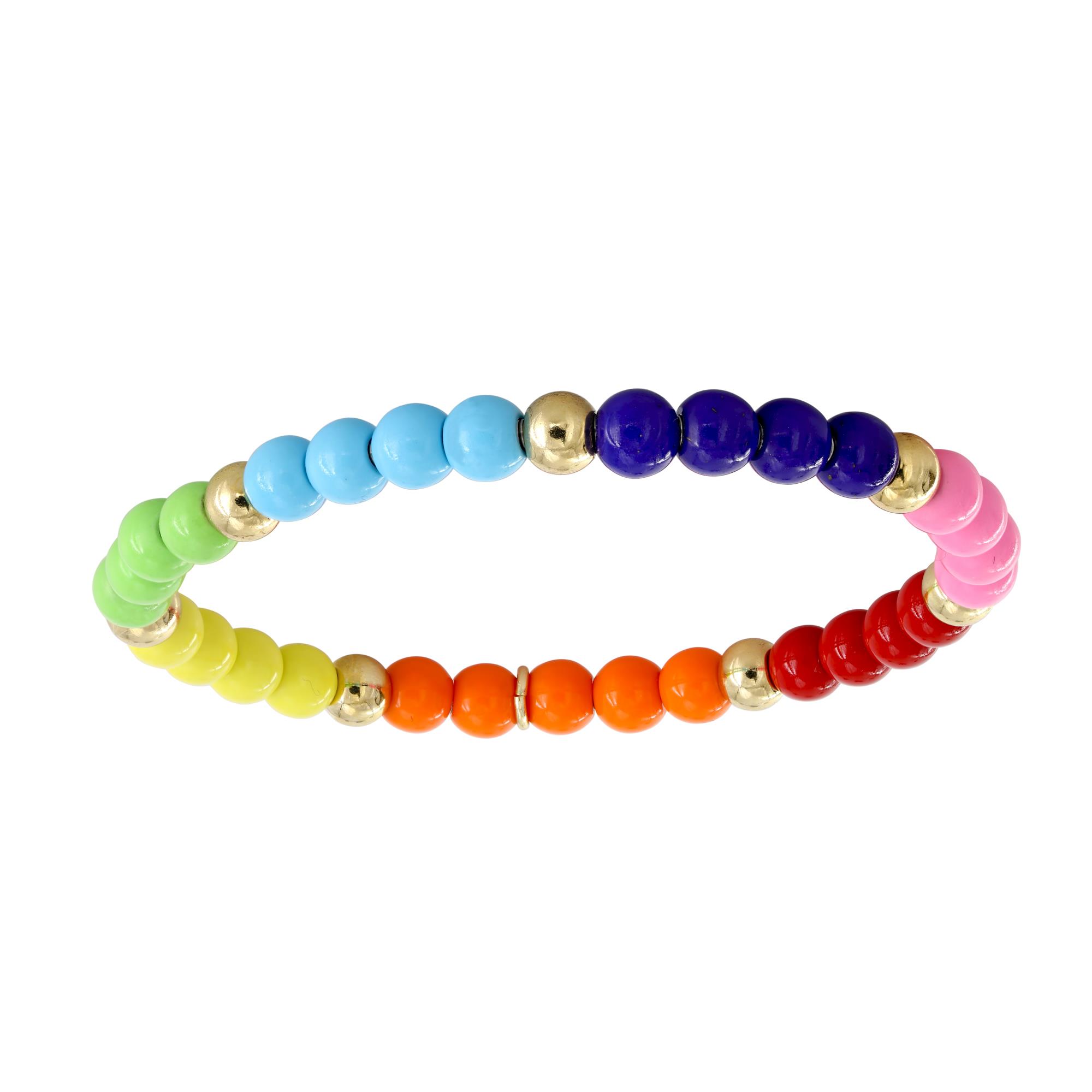 London Collection 18k Yellow Gold Rainbow Bead Stretch Bracelet 16cm