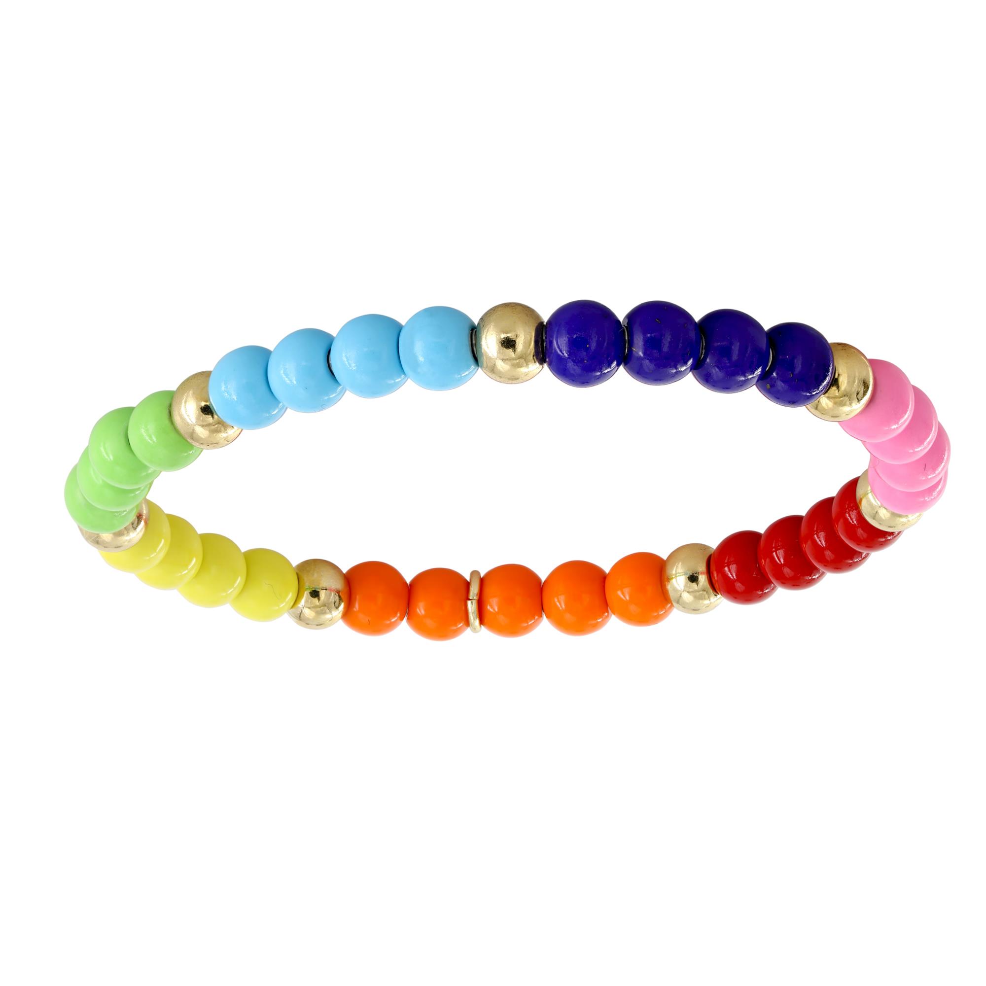 London Collection 18k Yellow Gold Rainbow Bead Stretch Bracelet 17cm