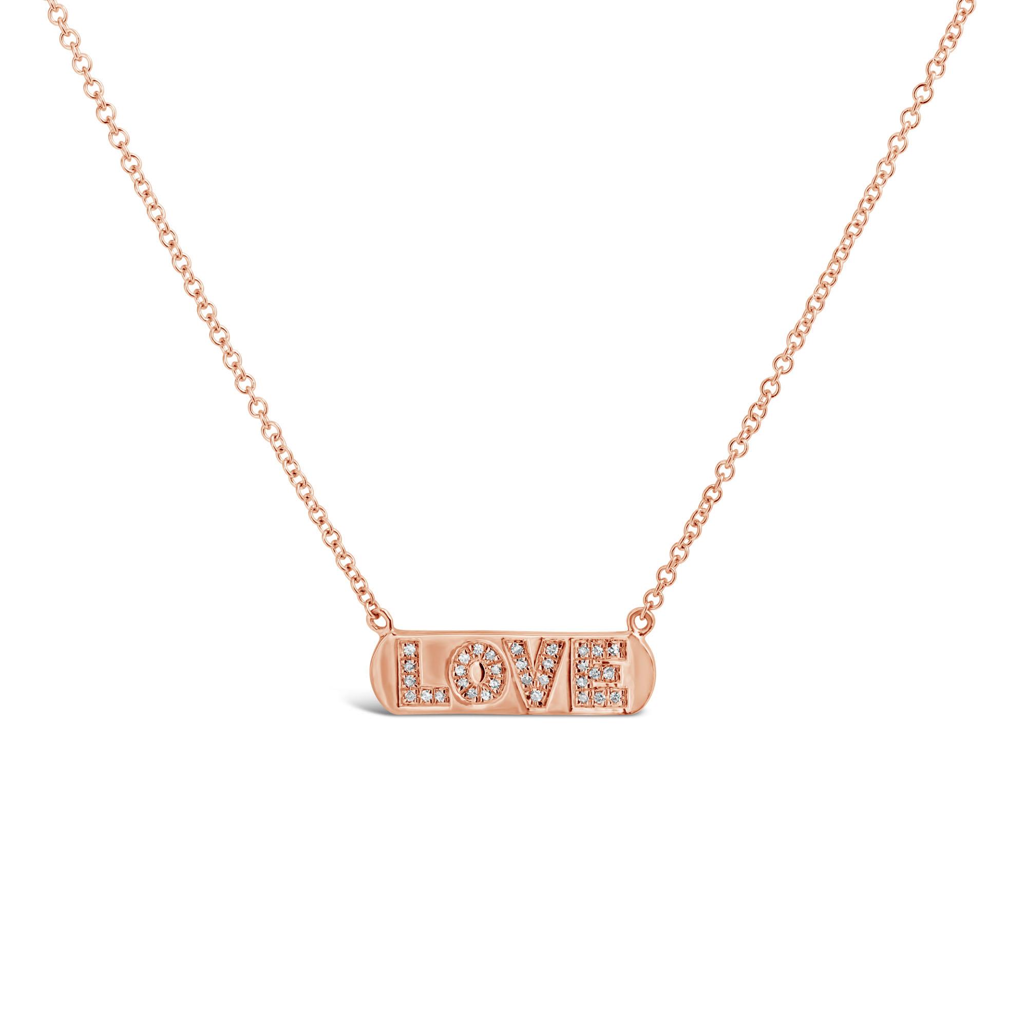 London Collection 14k Rose Gold Diamond 0.06ct Love Bar Necklace