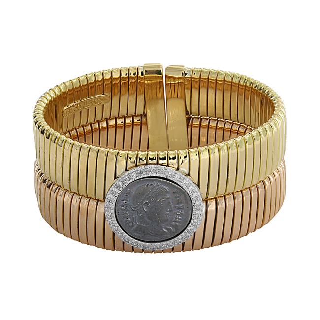 London Collection 18k Yellow and Rose Gold Diamond Coin Cuff Bracelet