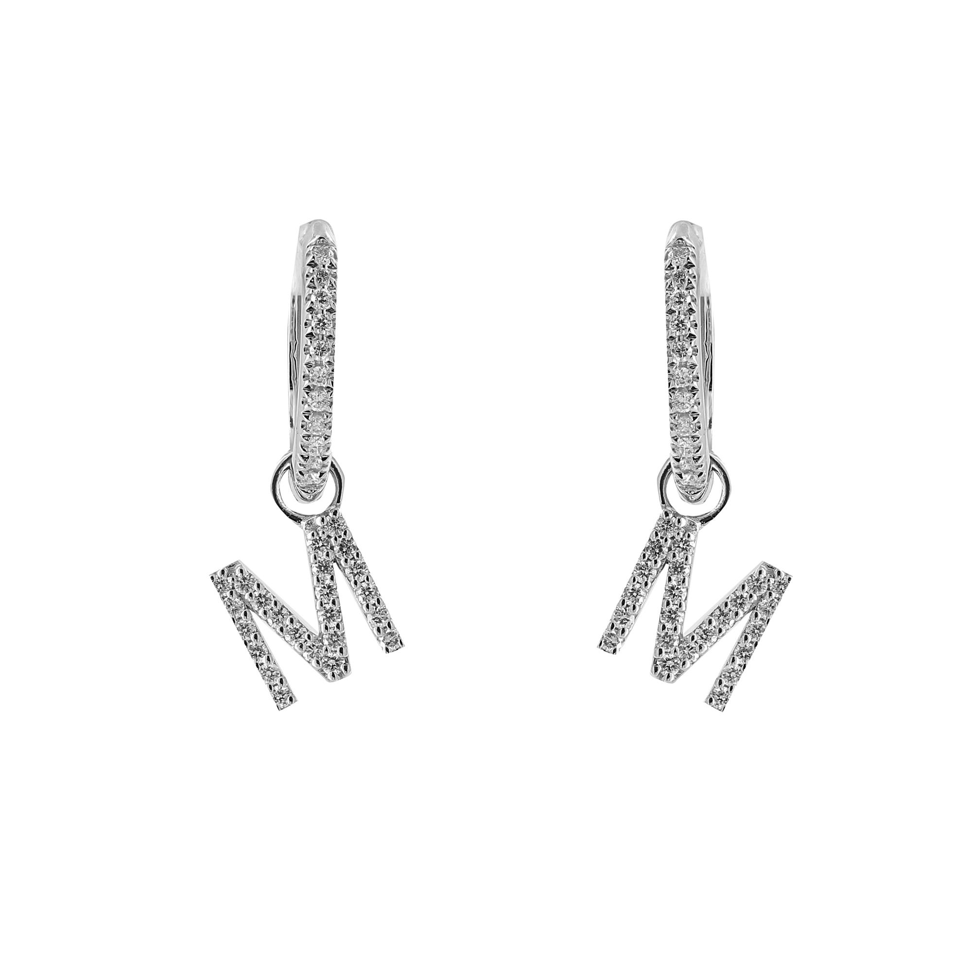 London Collection White Gold Diamond "M" Huggie Earrings