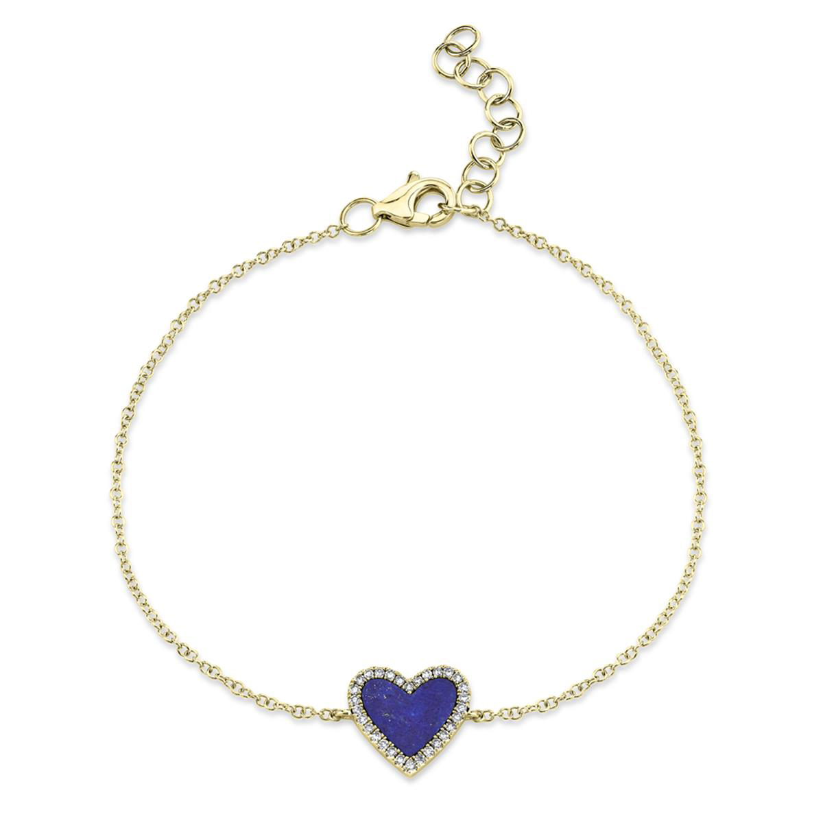 London Collection 14k Yellow Gold Lapis and Diamond Heart Bracelet