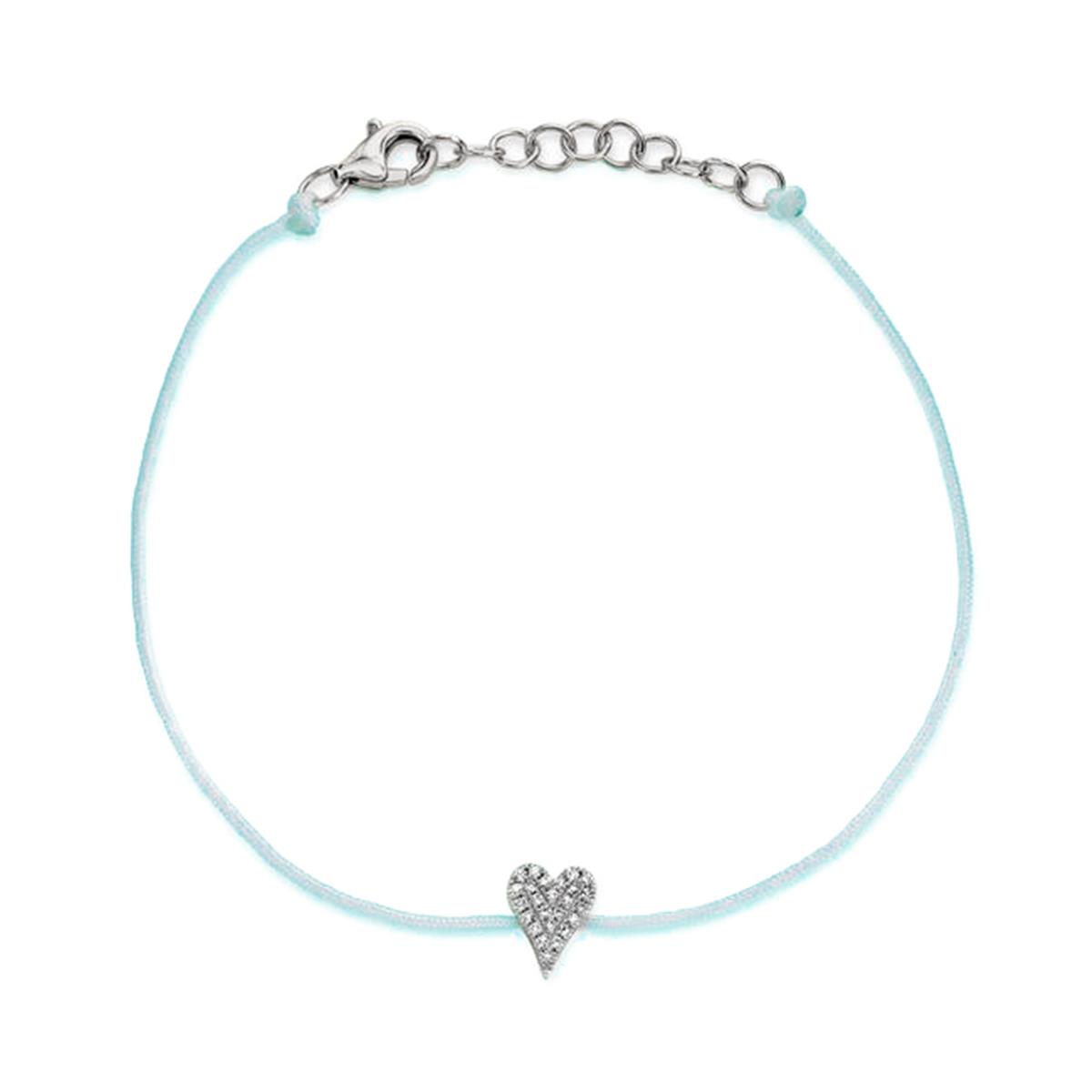 London Collection 14k White Gold Pave Heart on Blue Cord Bracelet