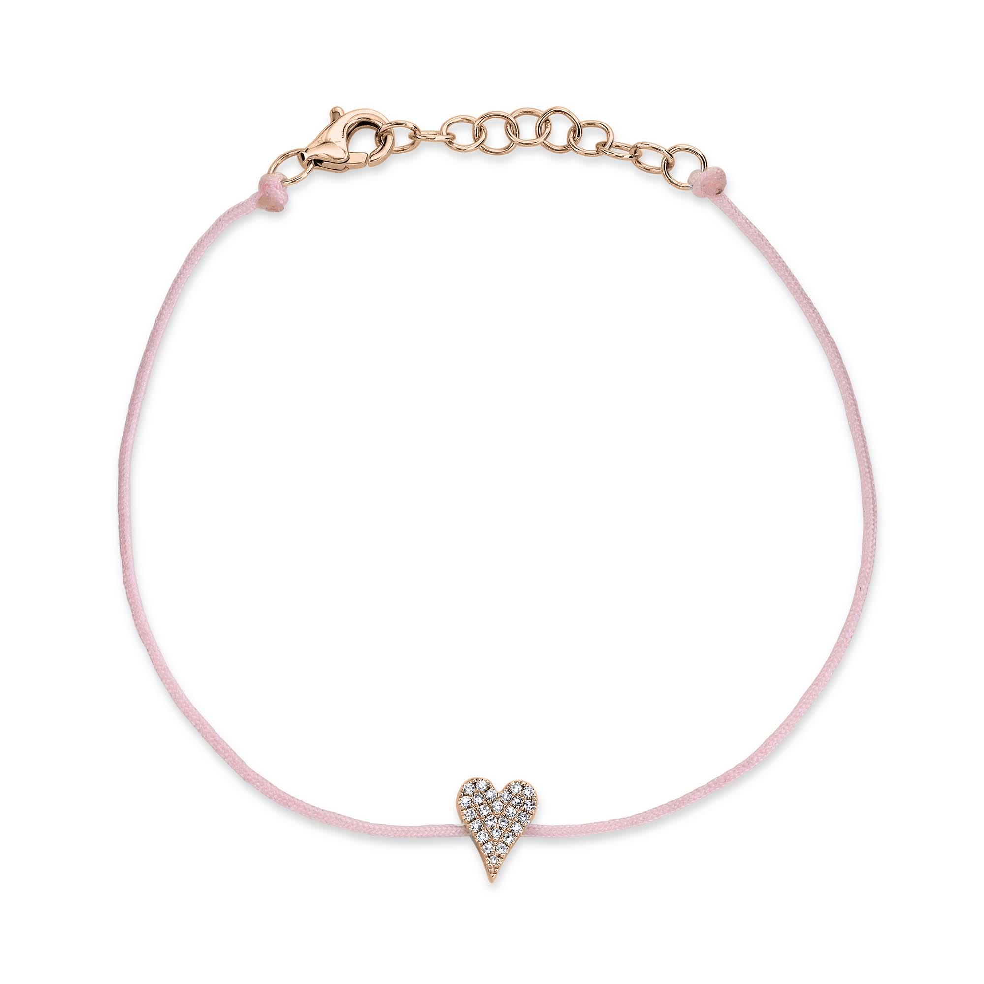 London Collection 14k Rose Gold Pave Diamond Heart Cord Bracelet