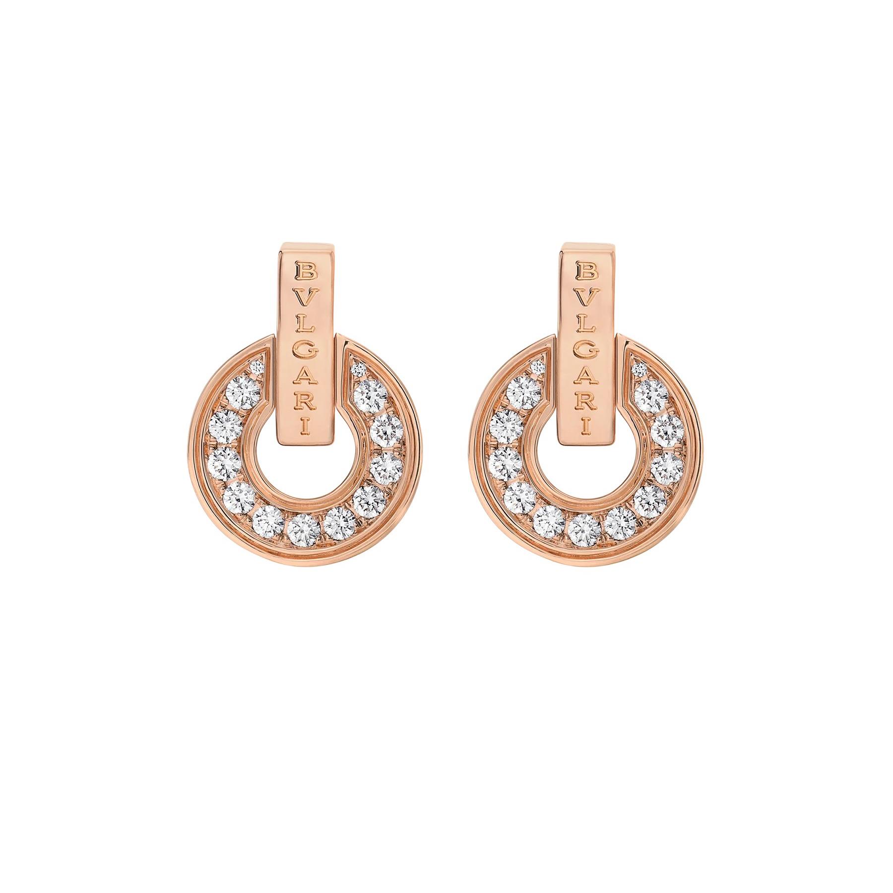 Bvlgari Bvlgari 18k Rose Gold Openwork Earrings with Pave Diamonds
