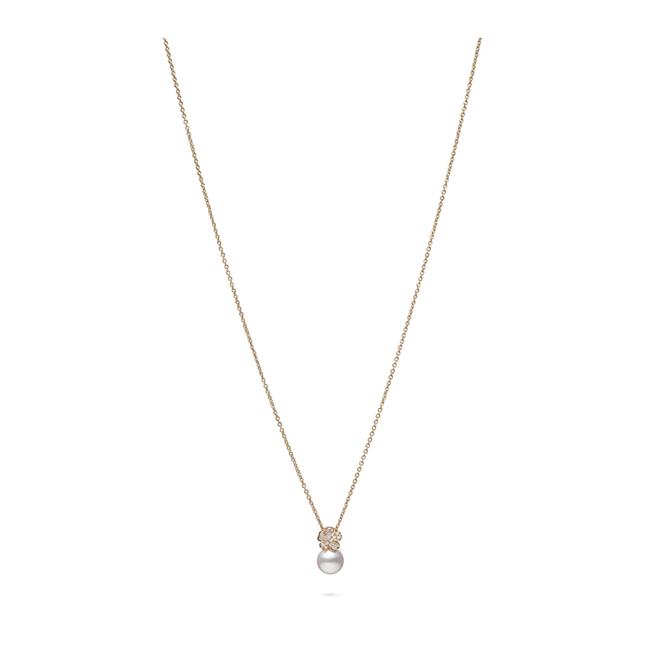 Mikimoto 18k Rose Gold Diamond and Akoya Pearl Cherry Blossom Pendant