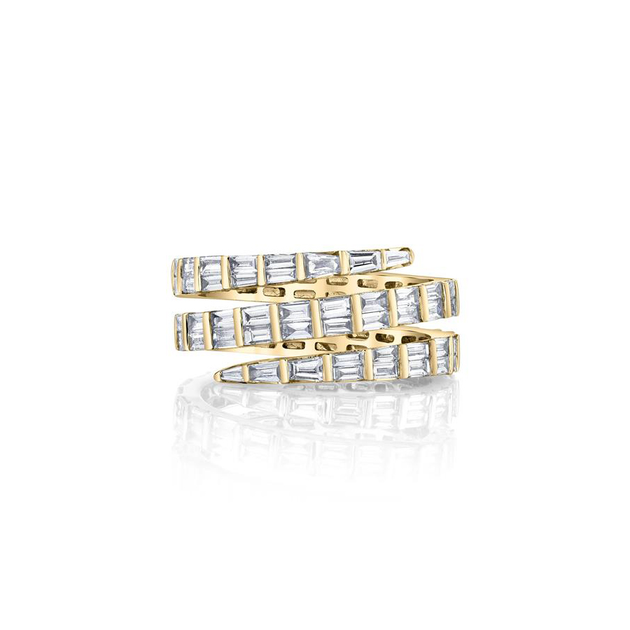 Anita Ko 18k Yellow Gold 3 Row Baguette Diamond Coil Ring