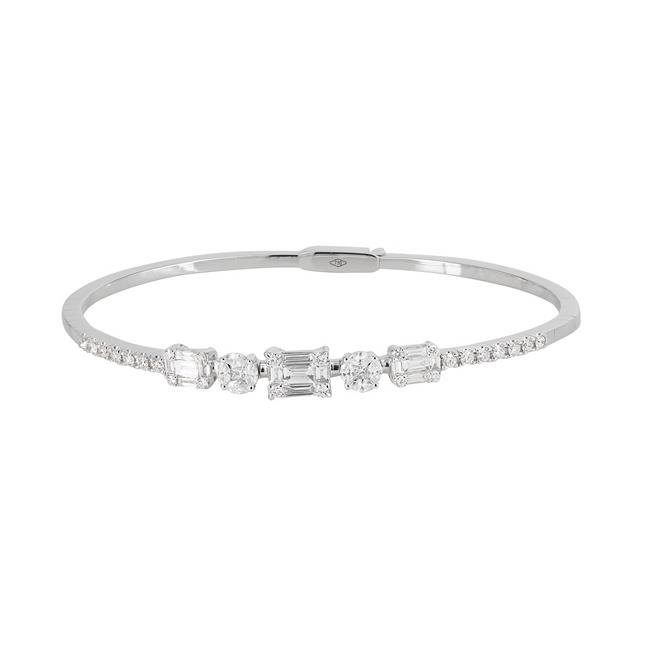 London Collection 18k White Gold Diamond Mixed Shape Cluster Bangle Bracelet