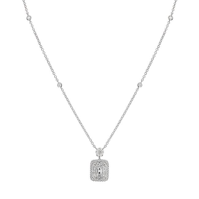 London Collection 18k White Gold Diamond Cluster Halo Drop Necklace