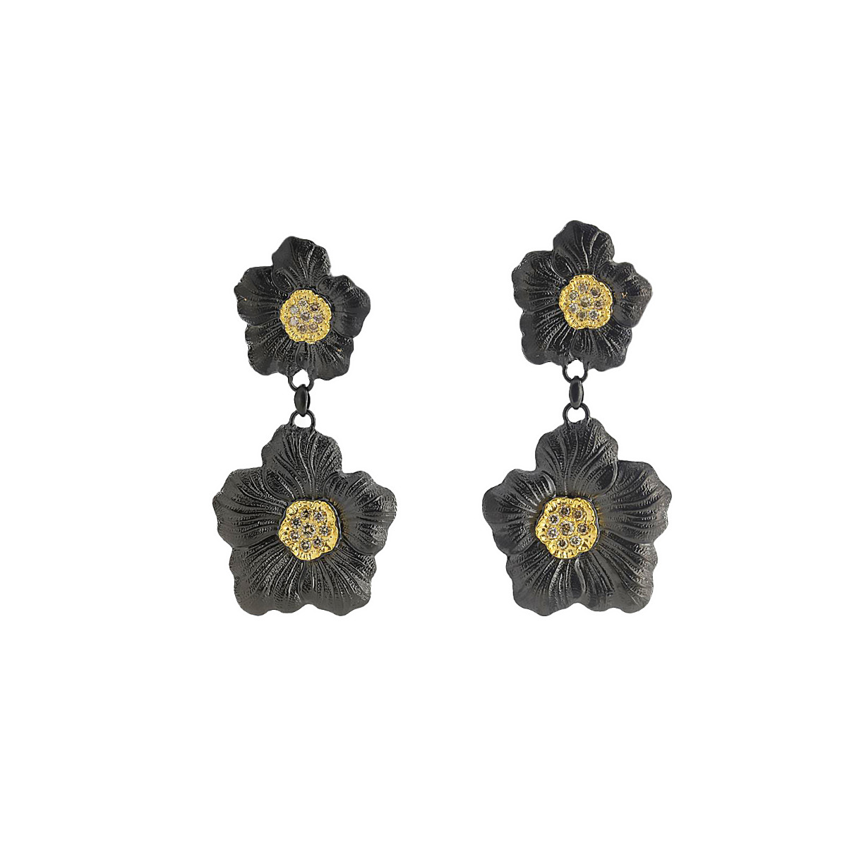 Buccellati Blossoms Sterling Silver Vermeil and Diamond Drop Earrings