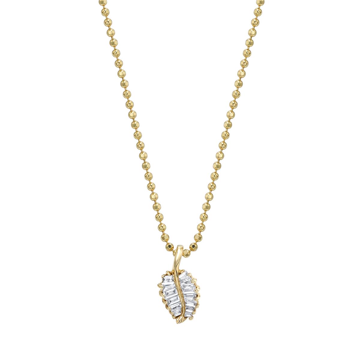 Anita Ko 18k Gold Baguette Diamond Small Palm Leaf Pendant Necklace