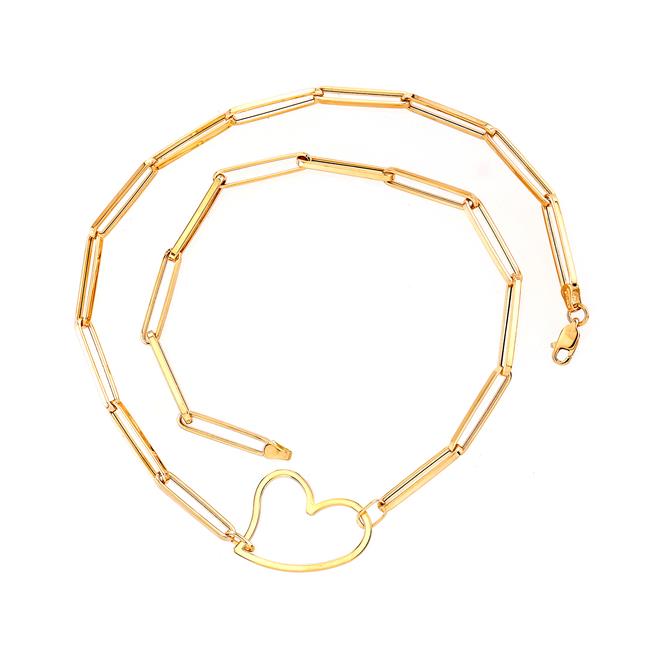 London Collection 14k Yellow Gold Heart Paperclip Link Necklace