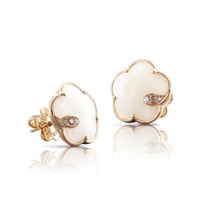 Pasquale Bruni Petit Joli 18k Rose Gold Diamond And White Agate Stud Earrings